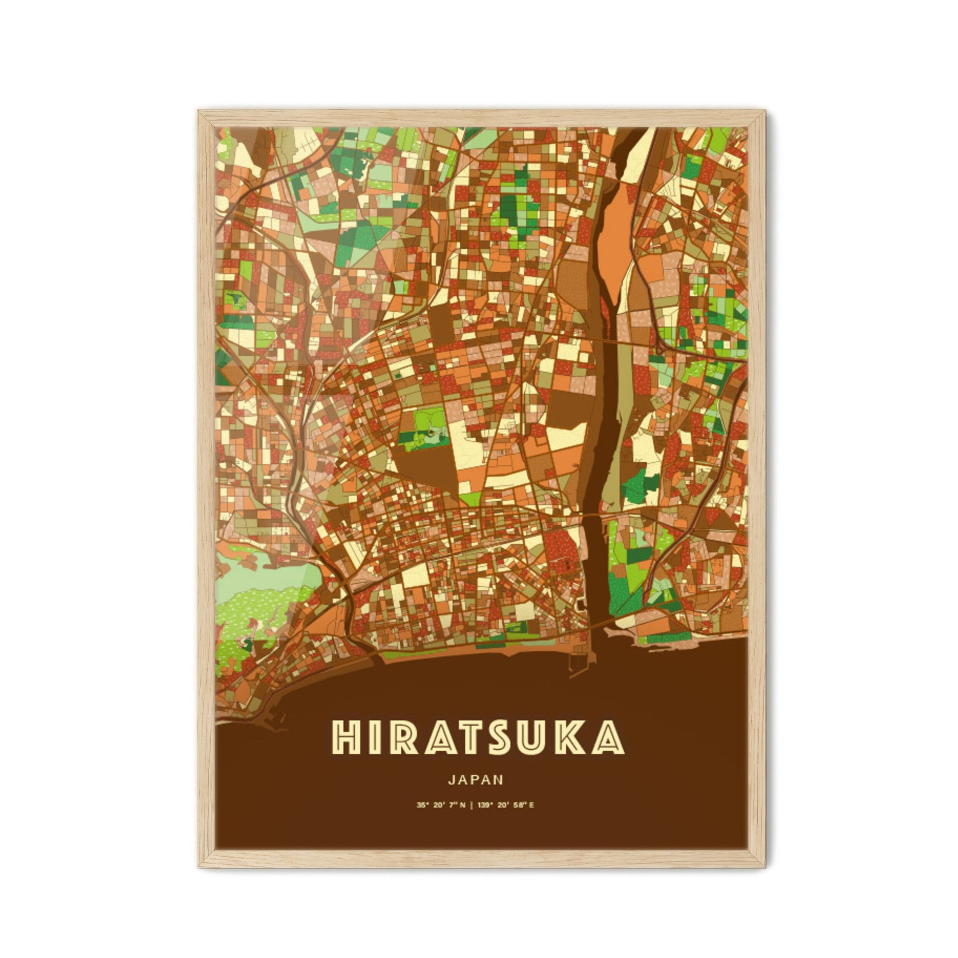 Colorful HIRATSUKA JAPAN Fine Art Map Farmhouse