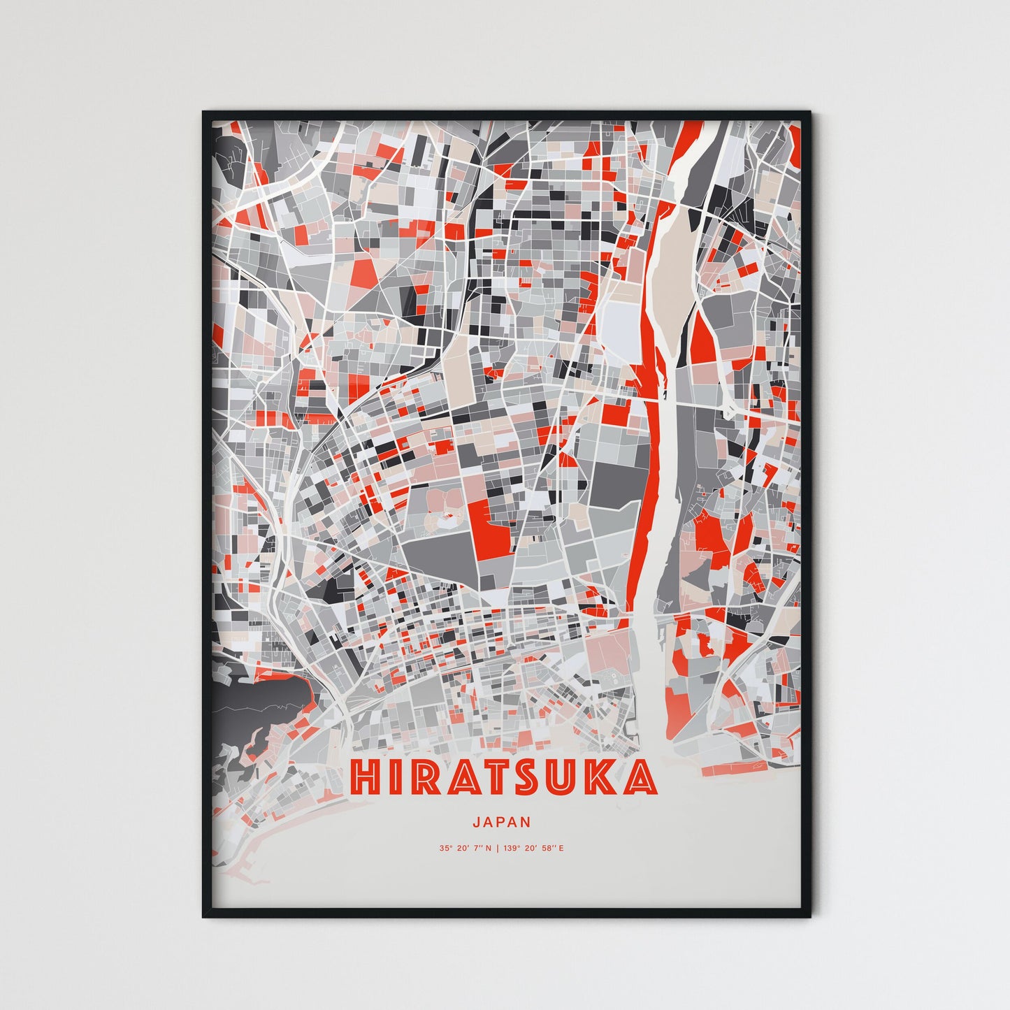 Colorful HIRATSUKA JAPAN Fine Art Map Modern