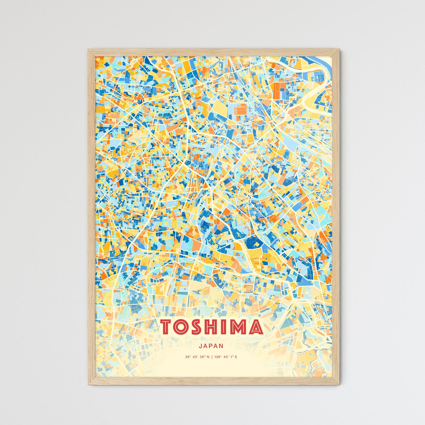 Colorful TOSHIMA JAPAN Fine Art Map Blue Orange