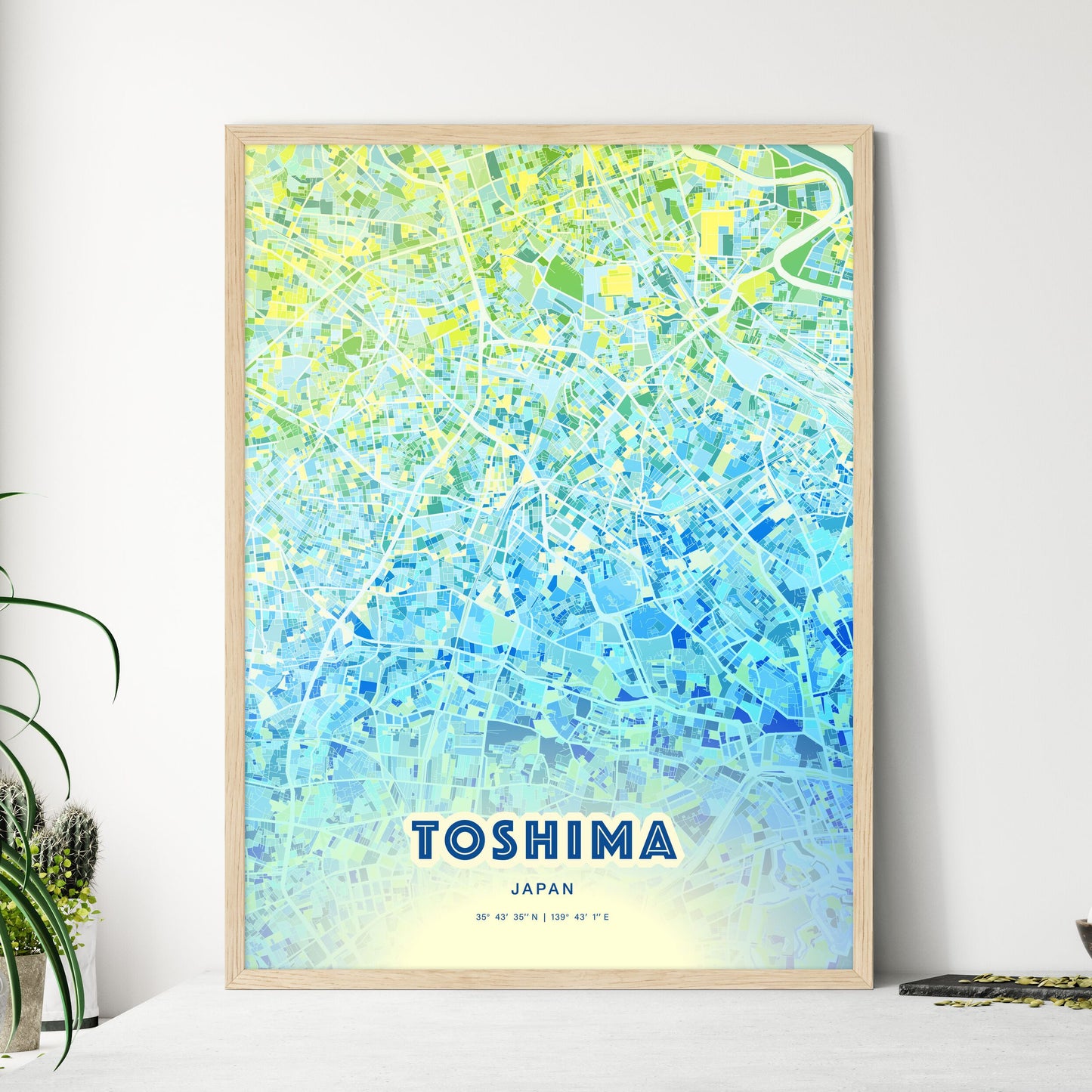 Colorful TOSHIMA JAPAN Fine Art Map Cool Blue