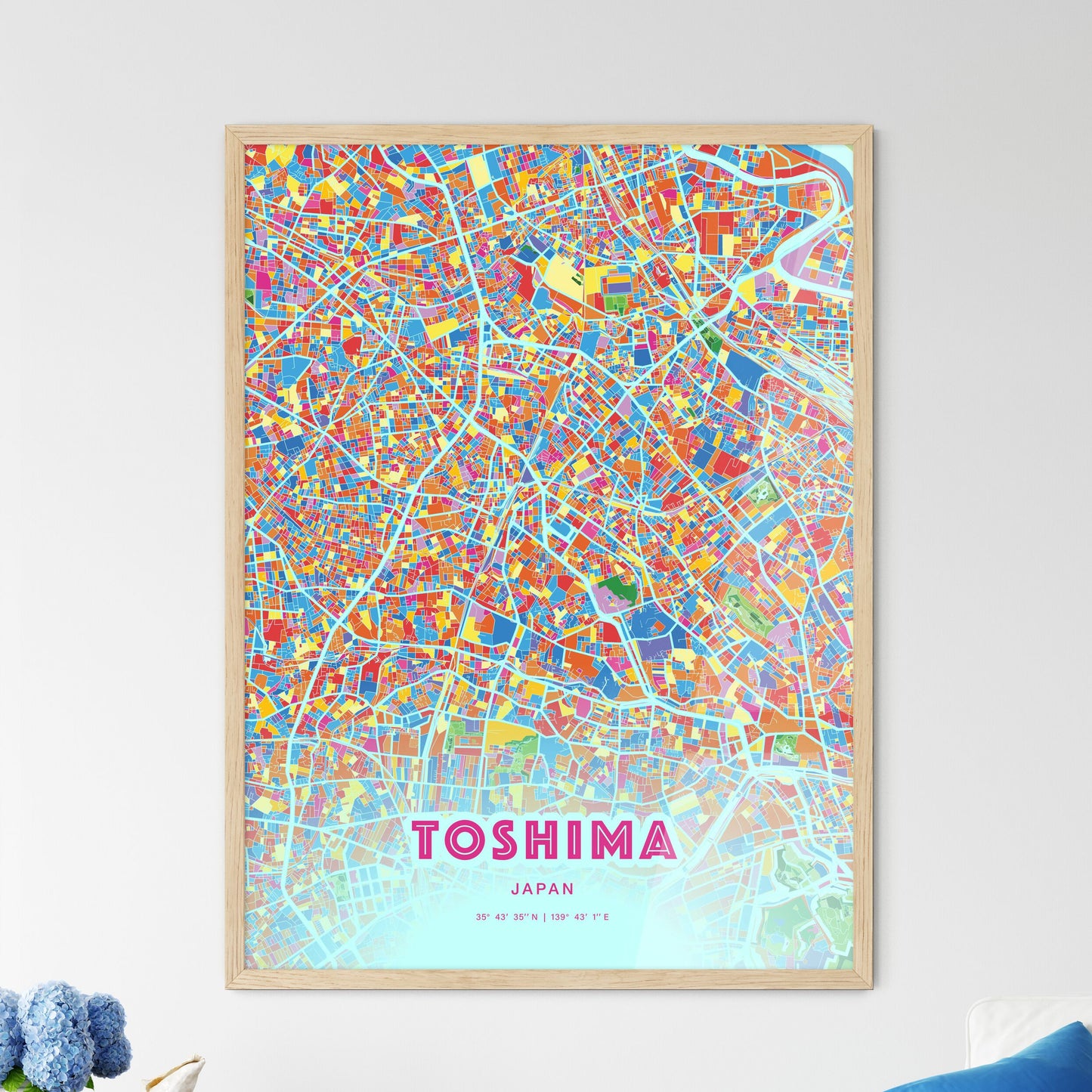 Colorful TOSHIMA JAPAN Fine Art Map Crazy Colors