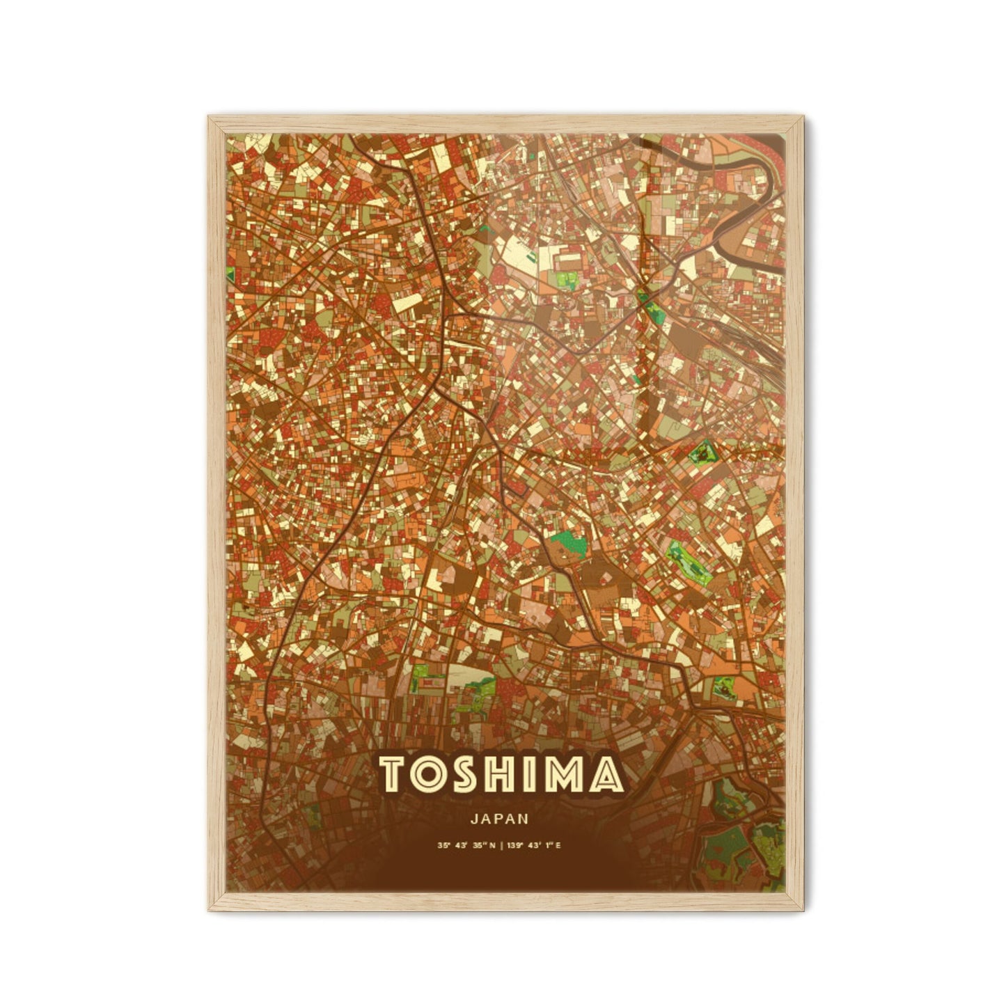 Colorful TOSHIMA JAPAN Fine Art Map Farmhouse