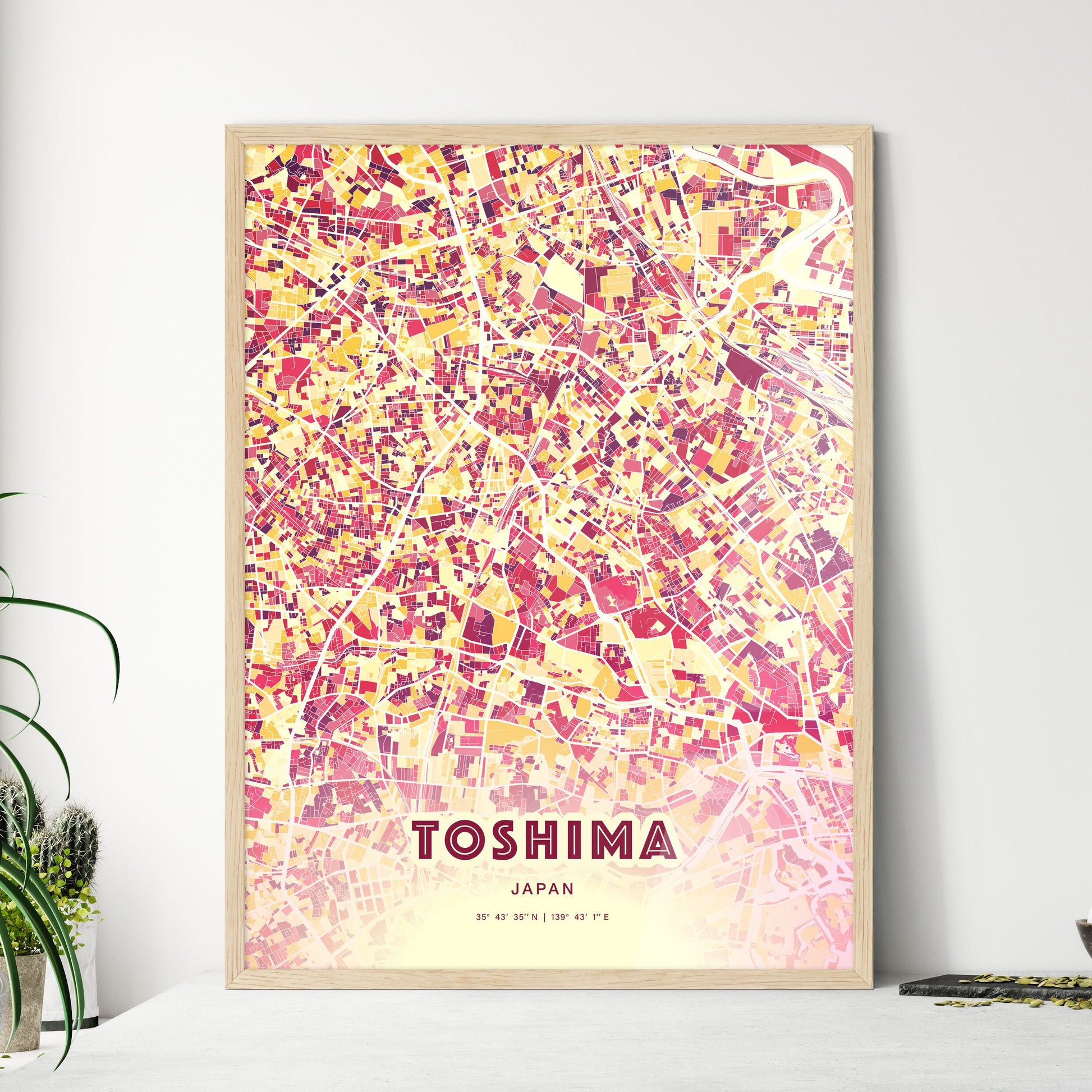 Colorful TOSHIMA JAPAN Fine Art Map Hot Red