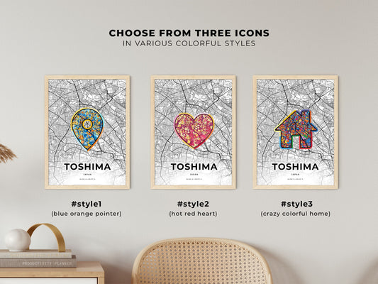 Toshima Japan maps with colorful icons