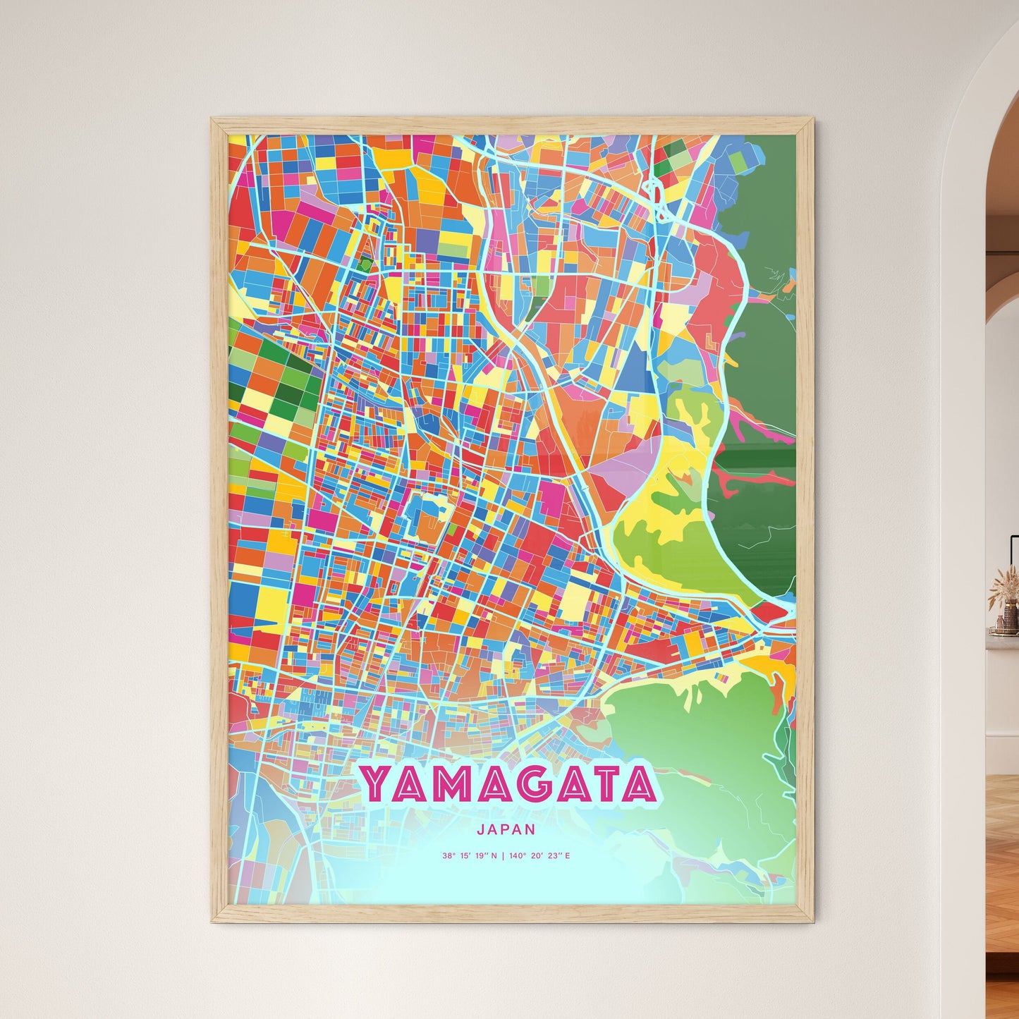 Colorful YAMAGATA JAPAN Fine Art Map Crazy Colors