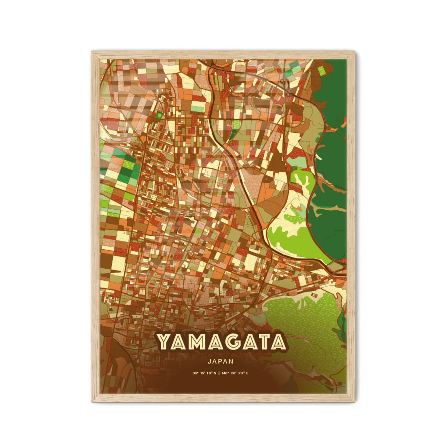 Colorful YAMAGATA JAPAN Fine Art Map Farmhouse