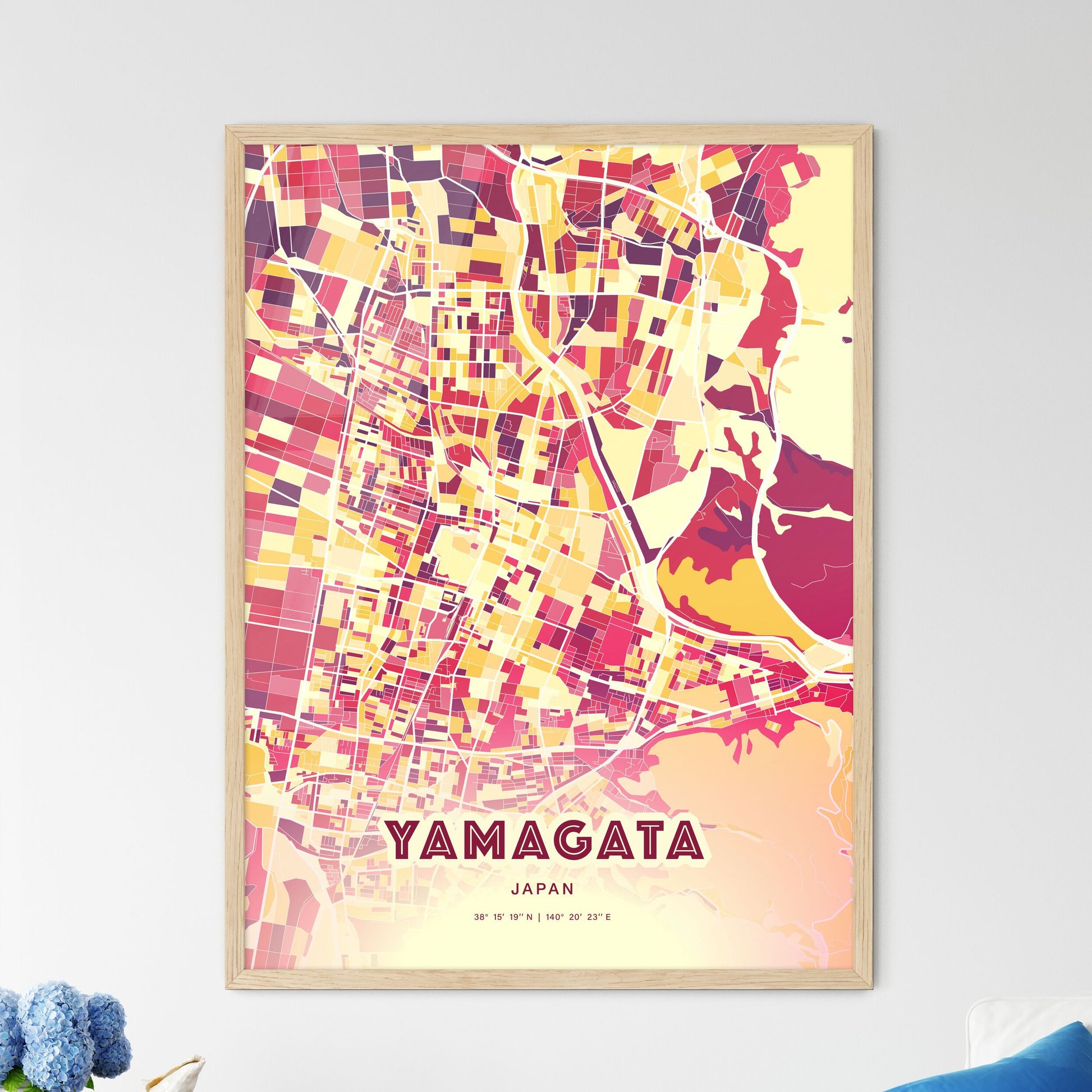 Colorful YAMAGATA JAPAN Fine Art Map Hot Red