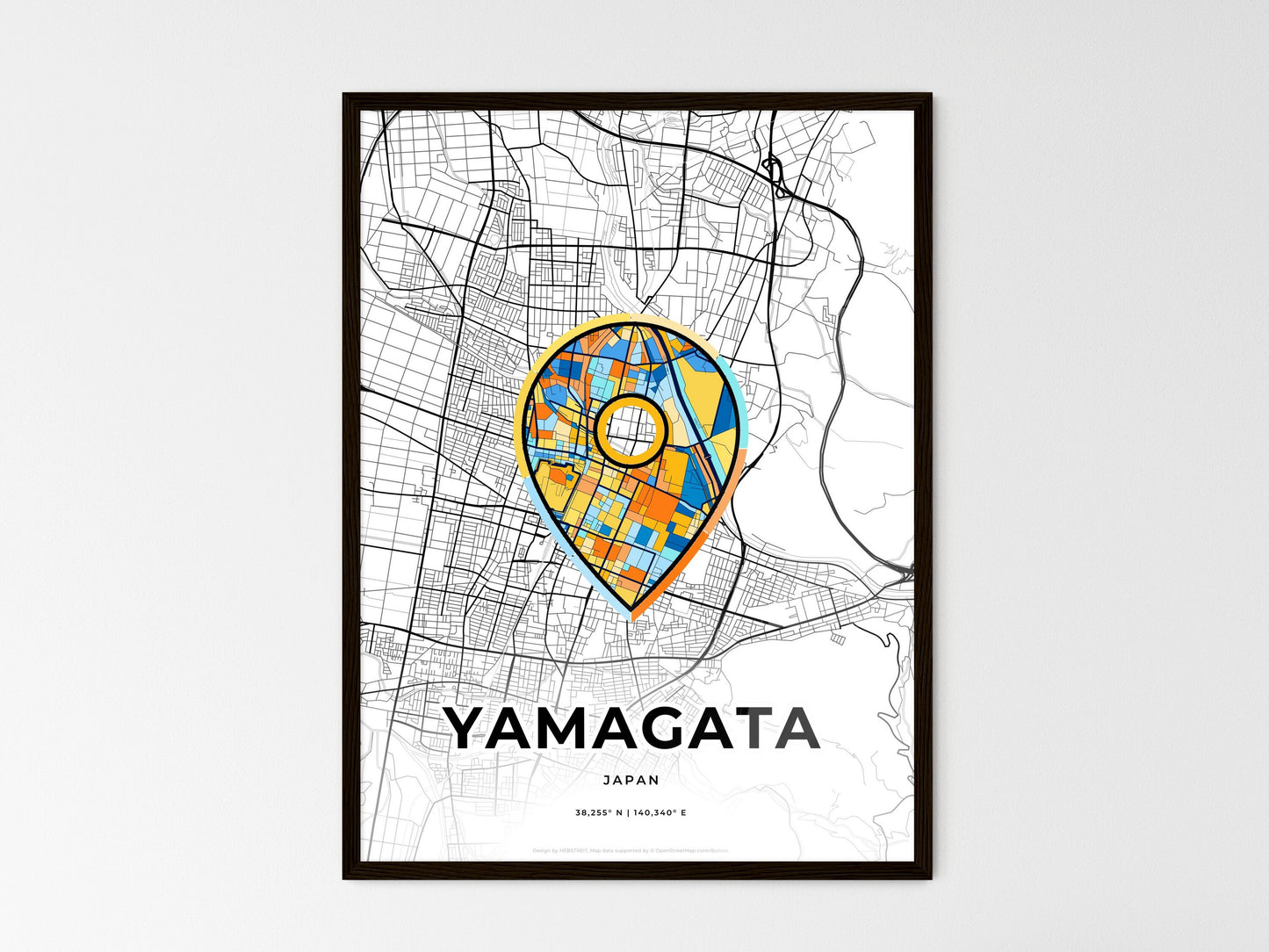 Yamagata Japan wedding art map with pointer icon