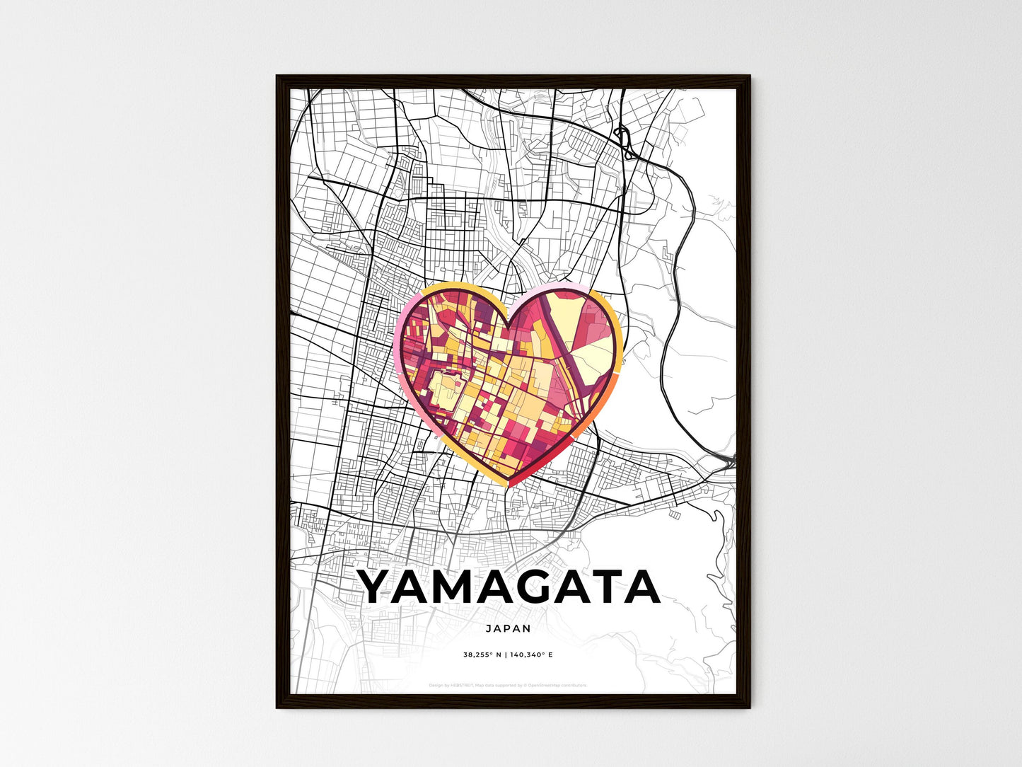 Yamagata Japan wedding art map with heart icon