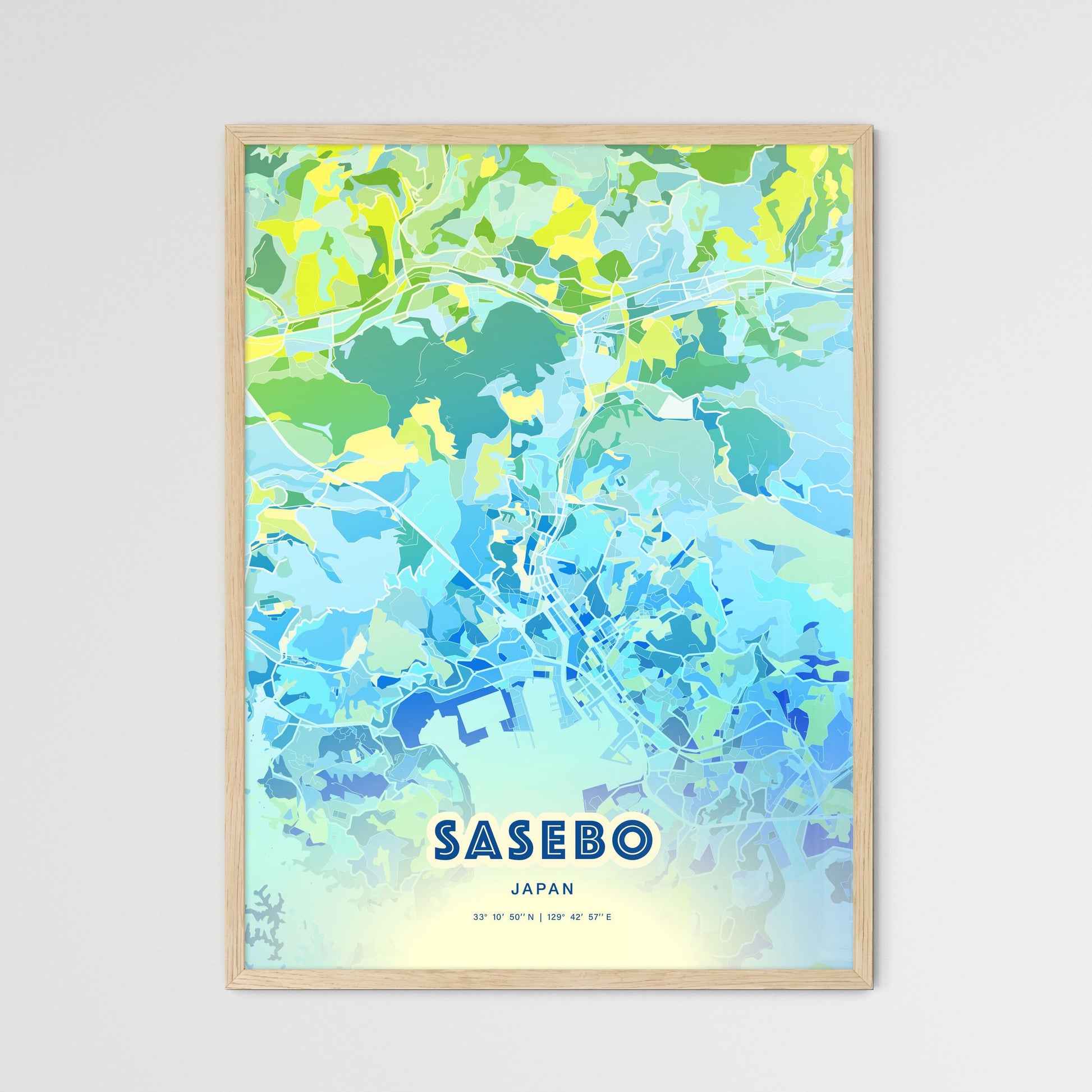 Colorful SASEBO JAPAN Fine Art Map Cool Blue