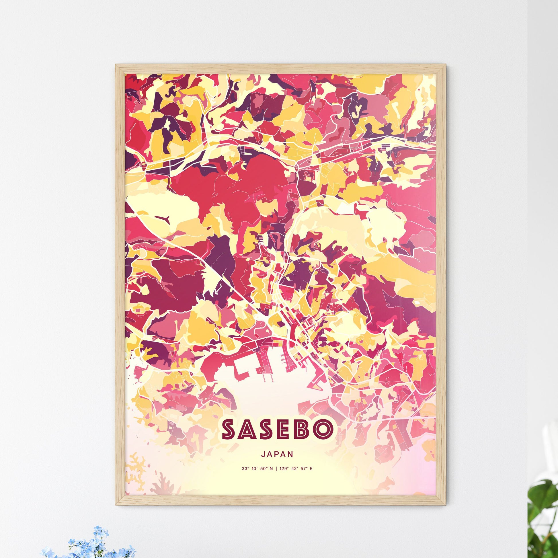 Colorful SASEBO JAPAN Fine Art Map Hot Red