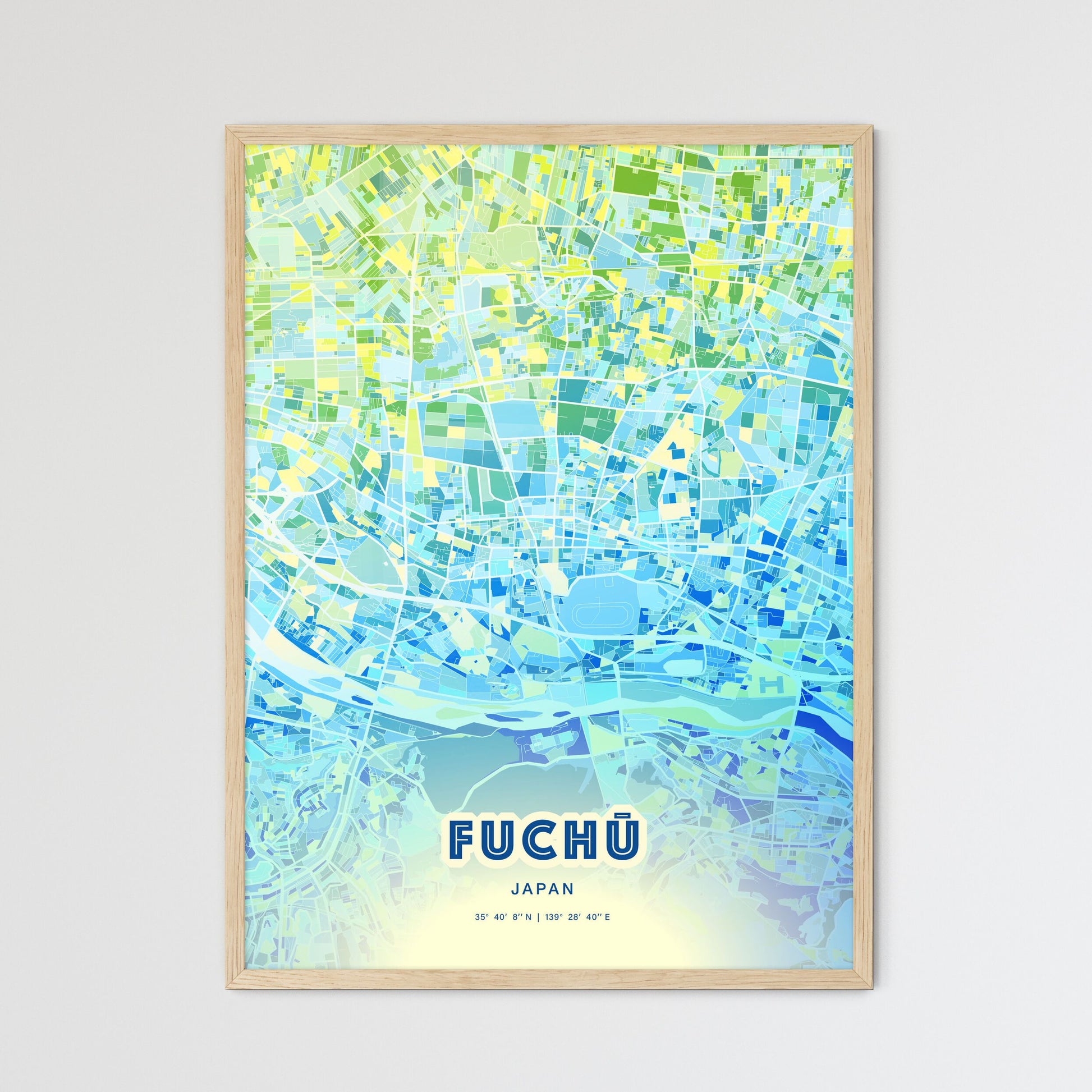 Colorful FUCHŪ JAPAN Fine Art Map Cool Blue