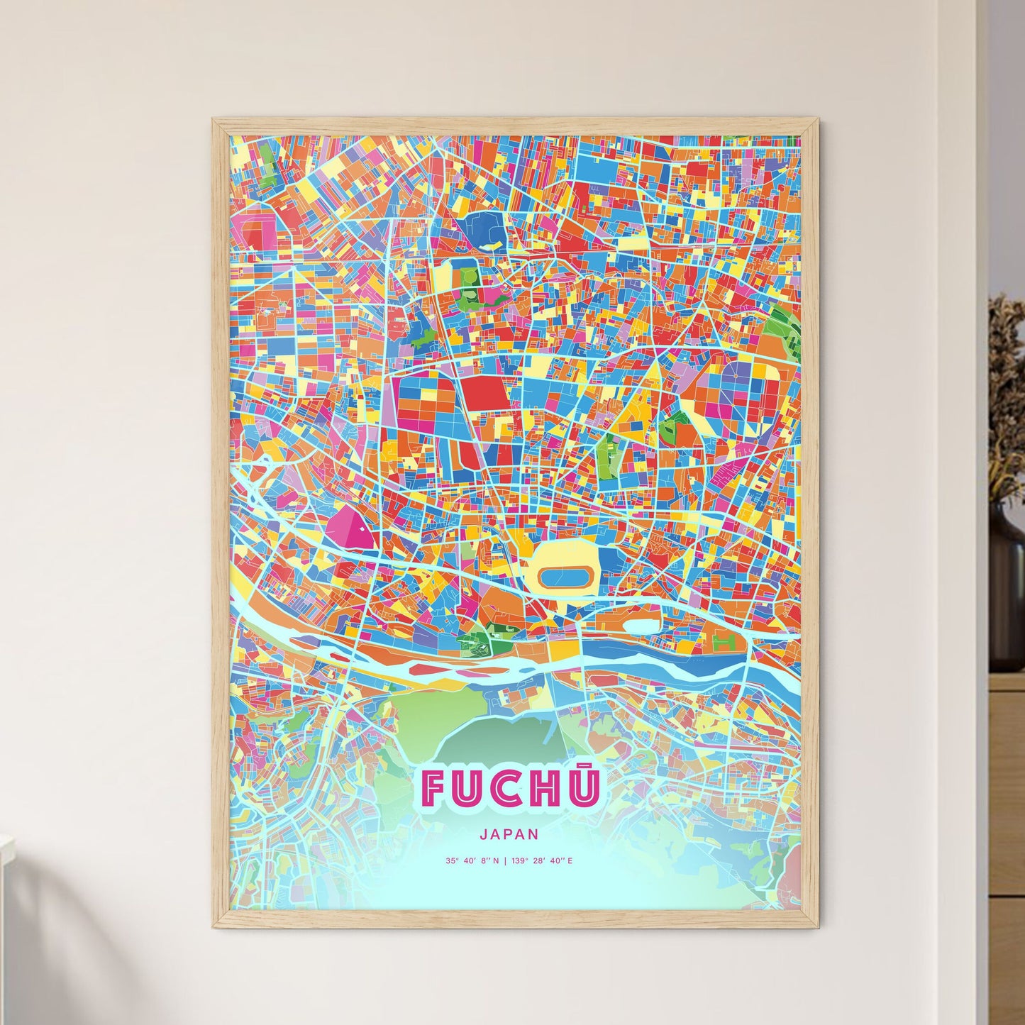 Colorful FUCHŪ JAPAN Fine Art Map Crazy Colors