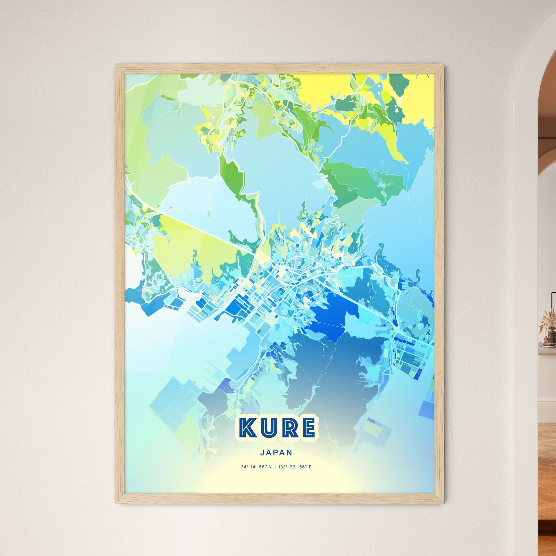 Colorful KURE JAPAN Fine Art Map Cool Blue