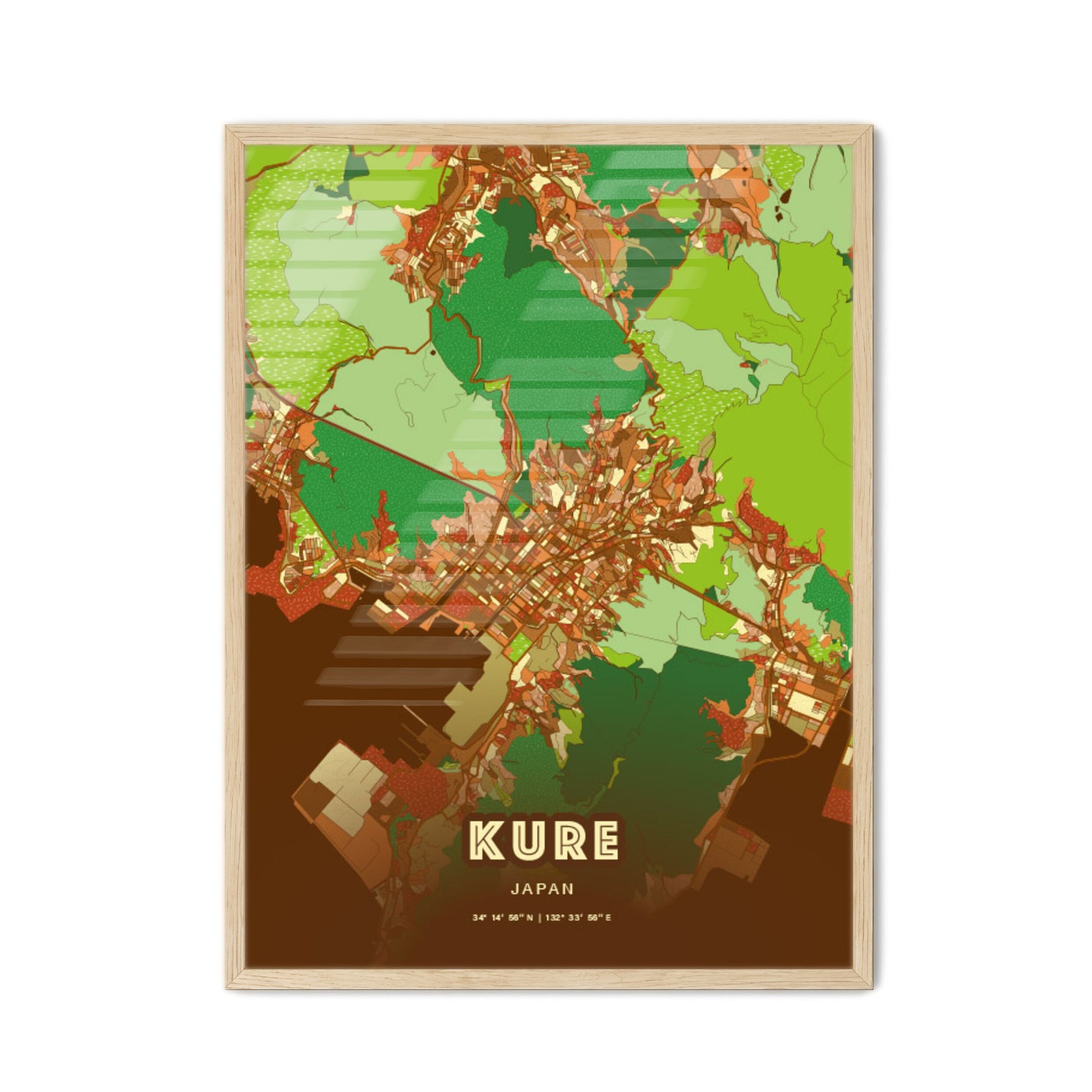 Colorful KURE JAPAN Fine Art Map Farmhouse