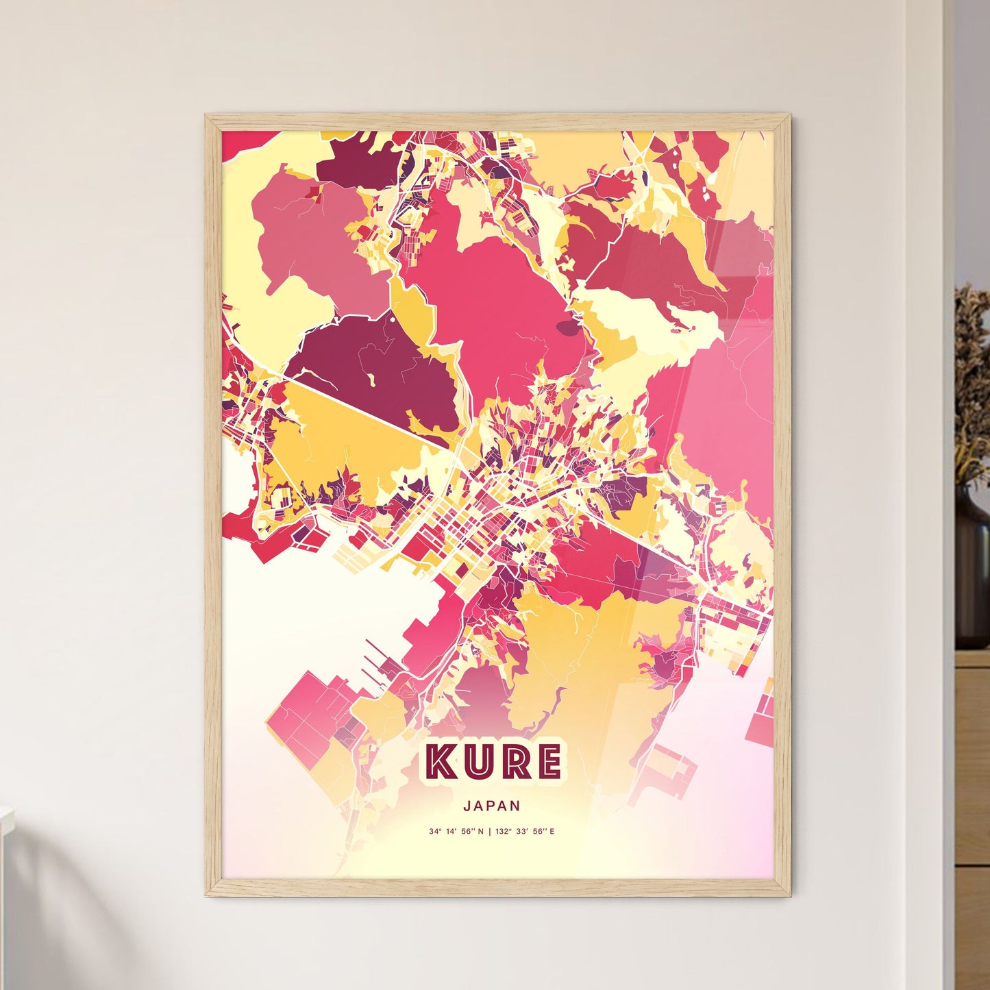 Colorful KURE JAPAN Fine Art Map Hot Red