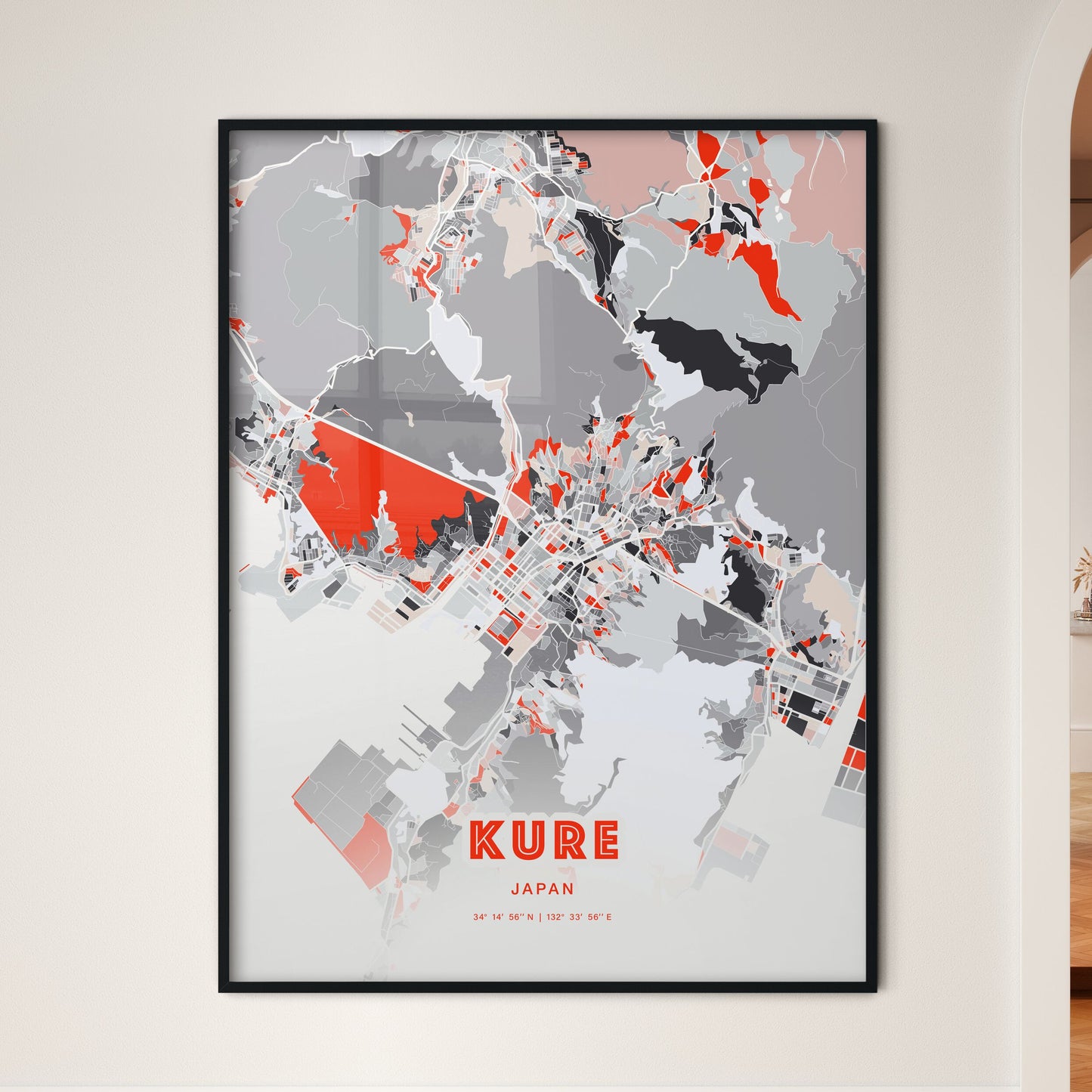 Colorful KURE JAPAN Fine Art Map Modern