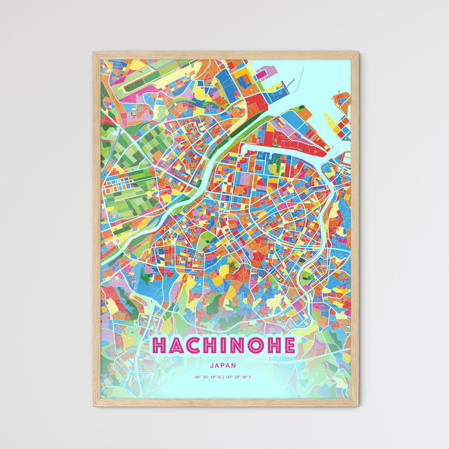 Colorful HACHINOHE JAPAN Fine Art Map Crazy Colors