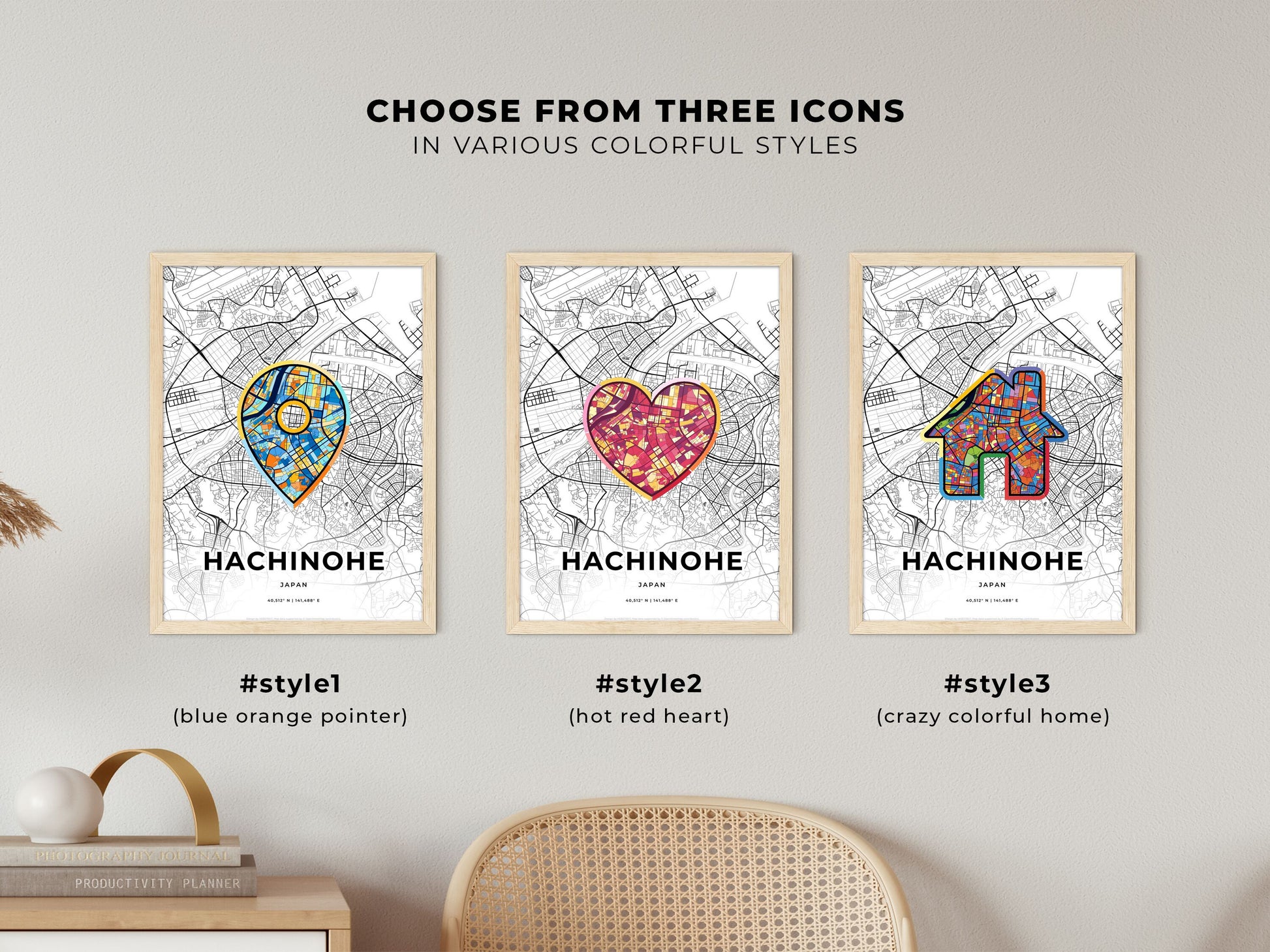 Hachinohe Japan maps with colorful icons