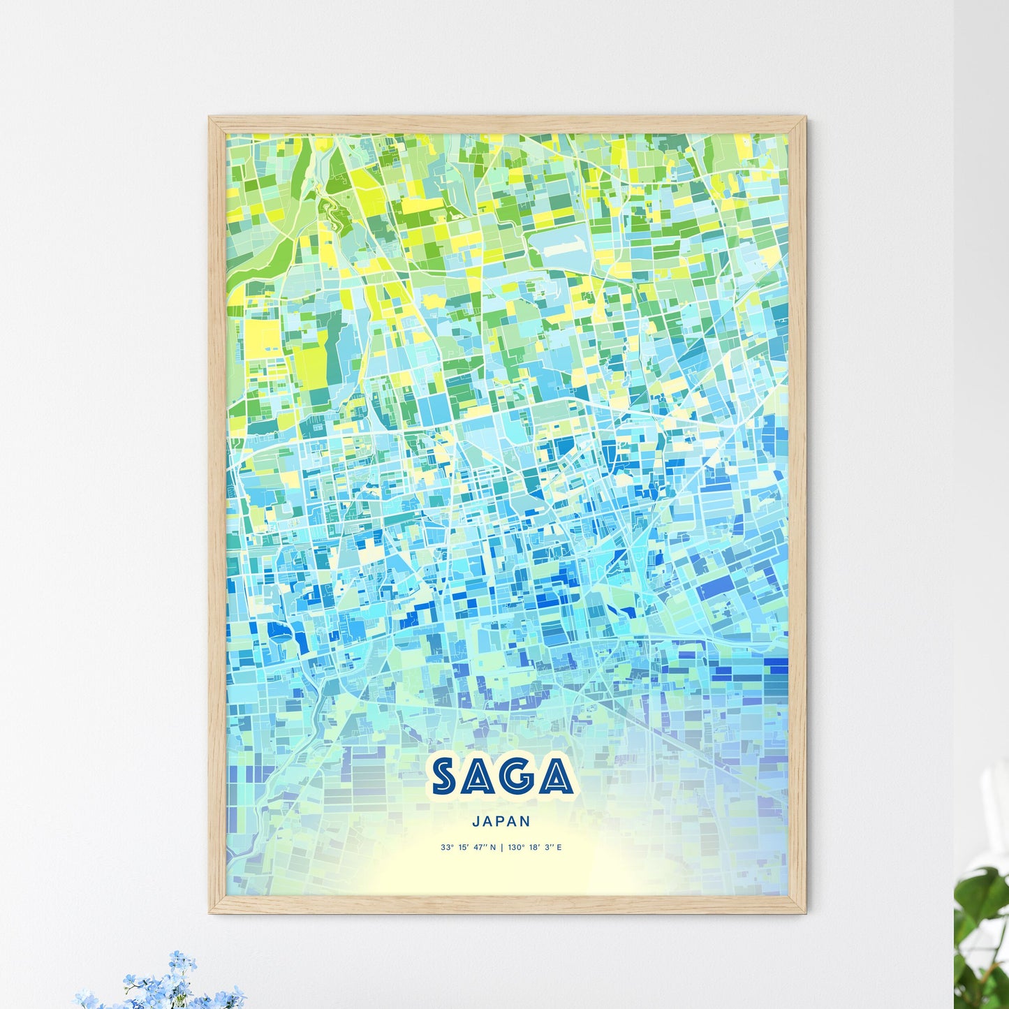 Colorful SAGA JAPAN Fine Art Map Cool Blue