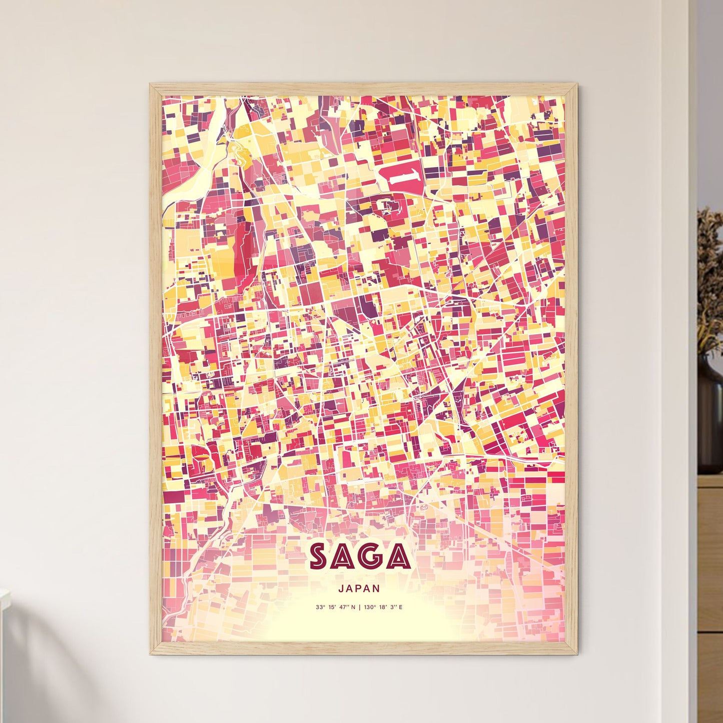 Colorful SAGA JAPAN Fine Art Map Hot Red