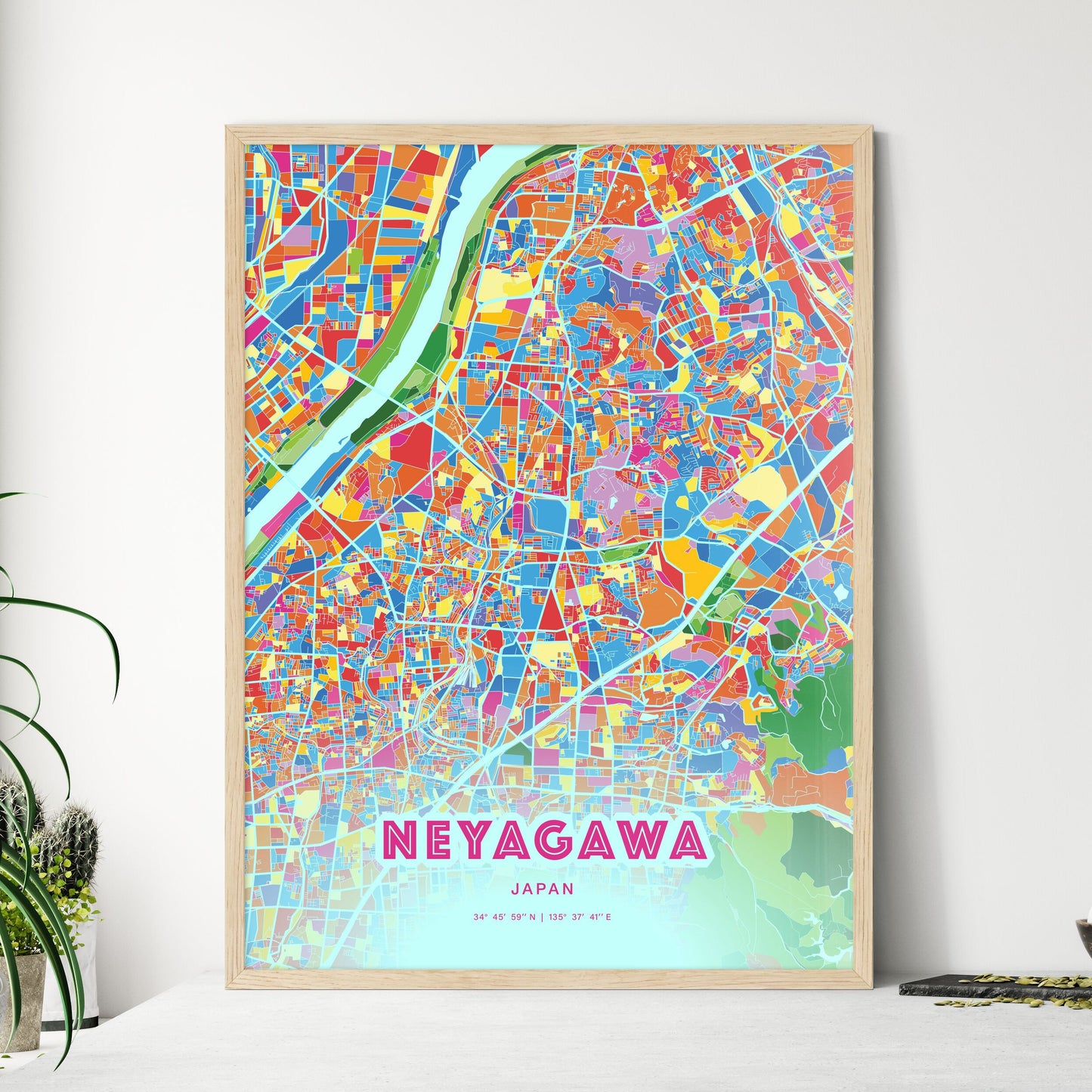 Colorful NEYAGAWA JAPAN Fine Art Map Crazy Colors