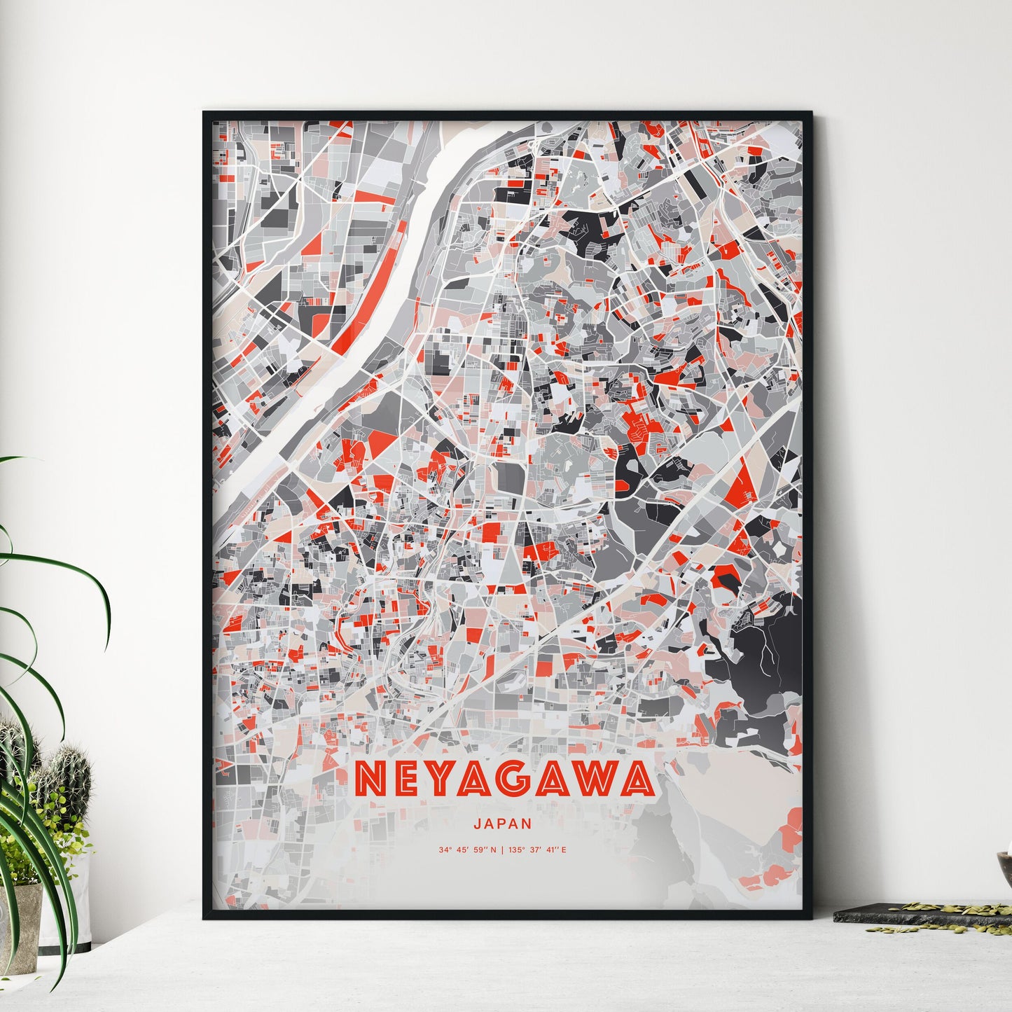 Colorful NEYAGAWA JAPAN Fine Art Map Modern