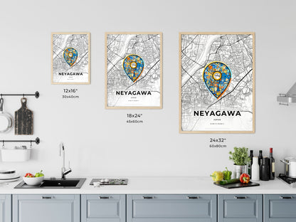 NEYAGAWA JAPAN minimal art map with a colorful icon.