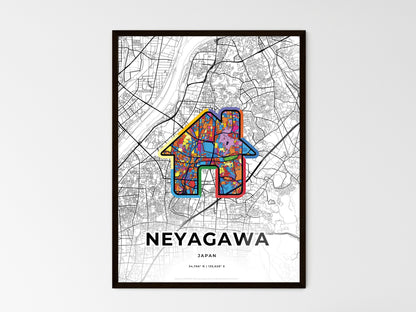 NEYAGAWA JAPAN minimal art map with a colorful icon. Style 3