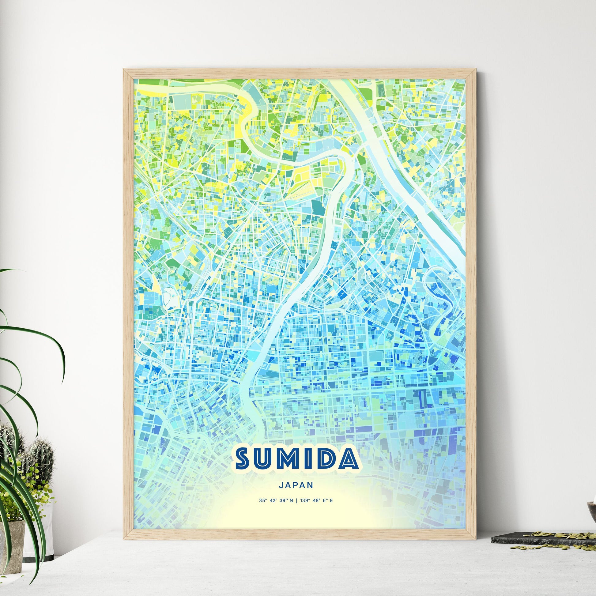 Colorful SUMIDA JAPAN Fine Art Map Cool Blue