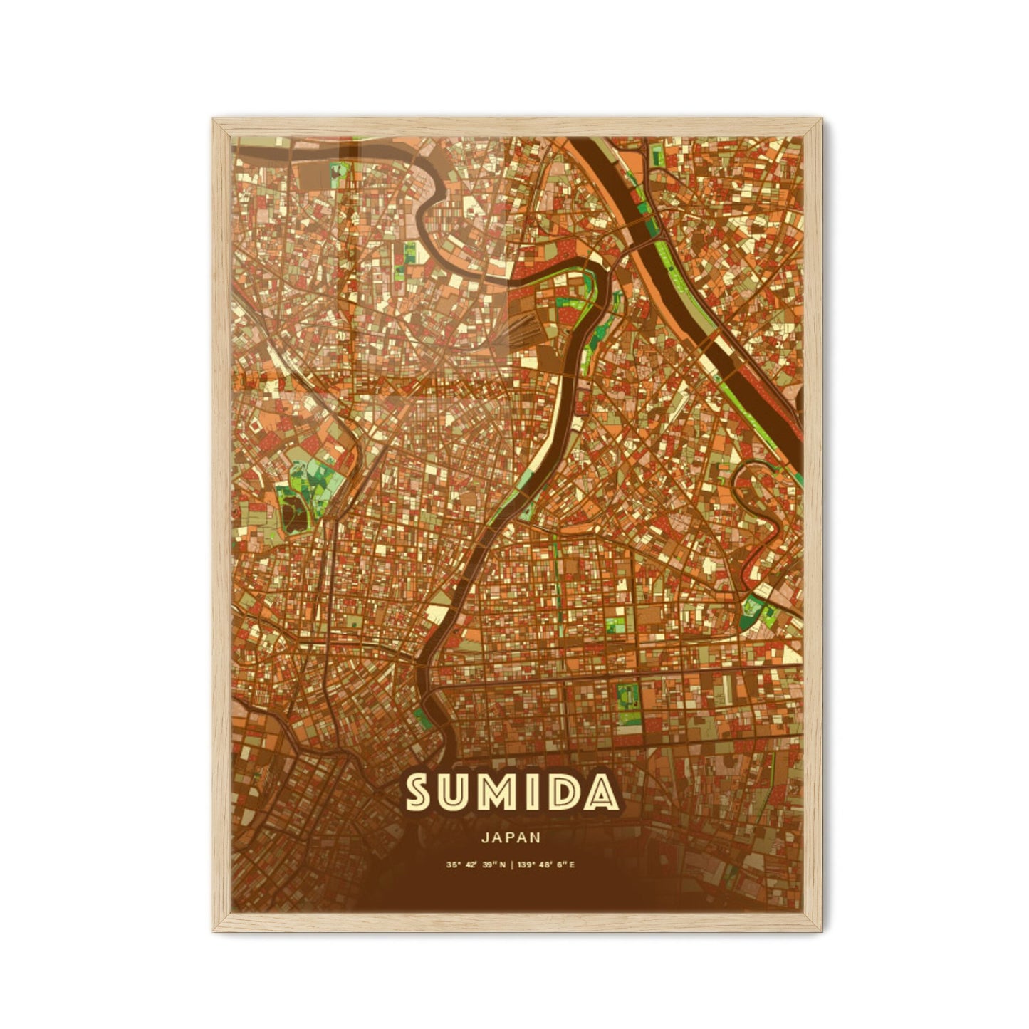 Colorful SUMIDA JAPAN Fine Art Map Farmhouse