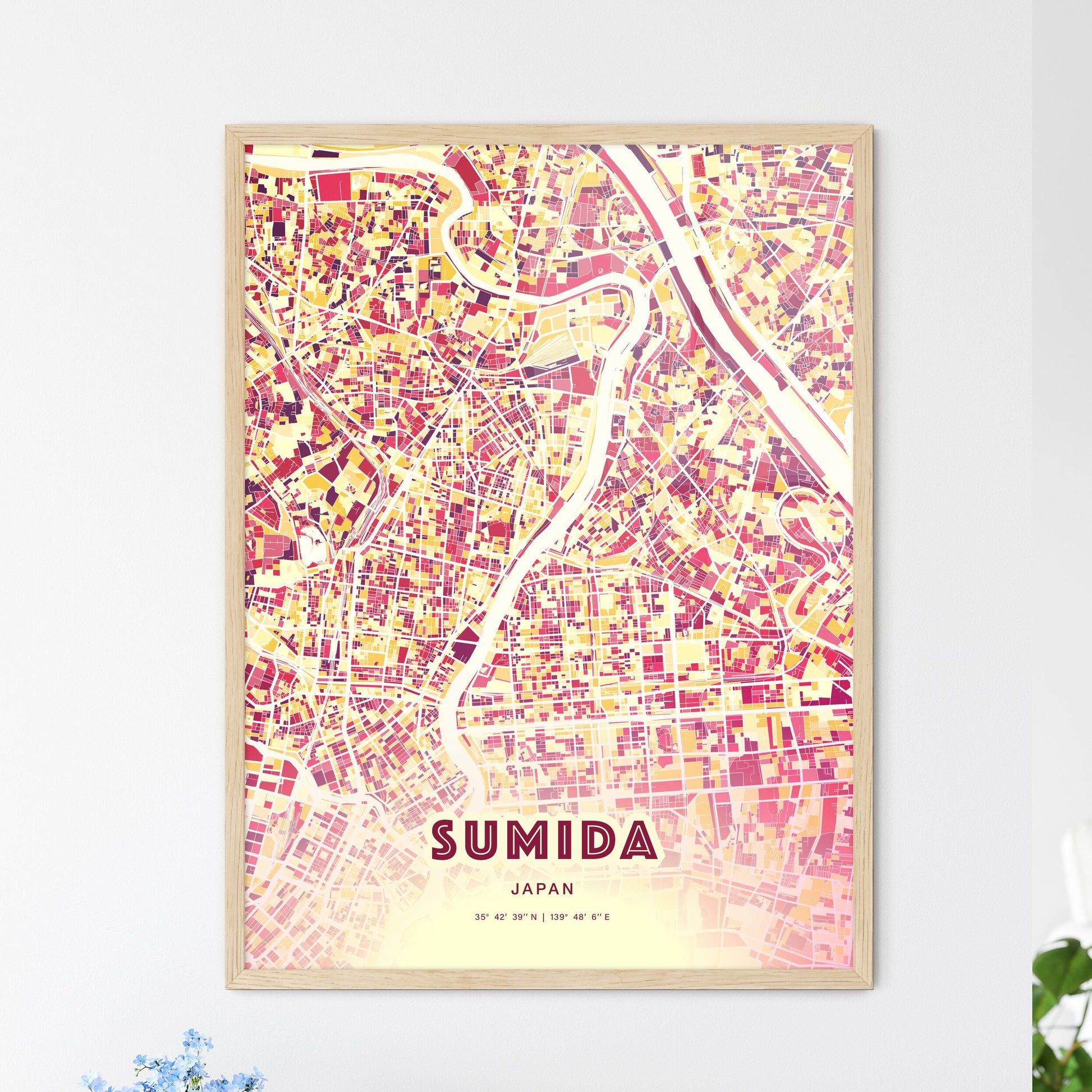 Colorful SUMIDA JAPAN Fine Art Map Hot Red