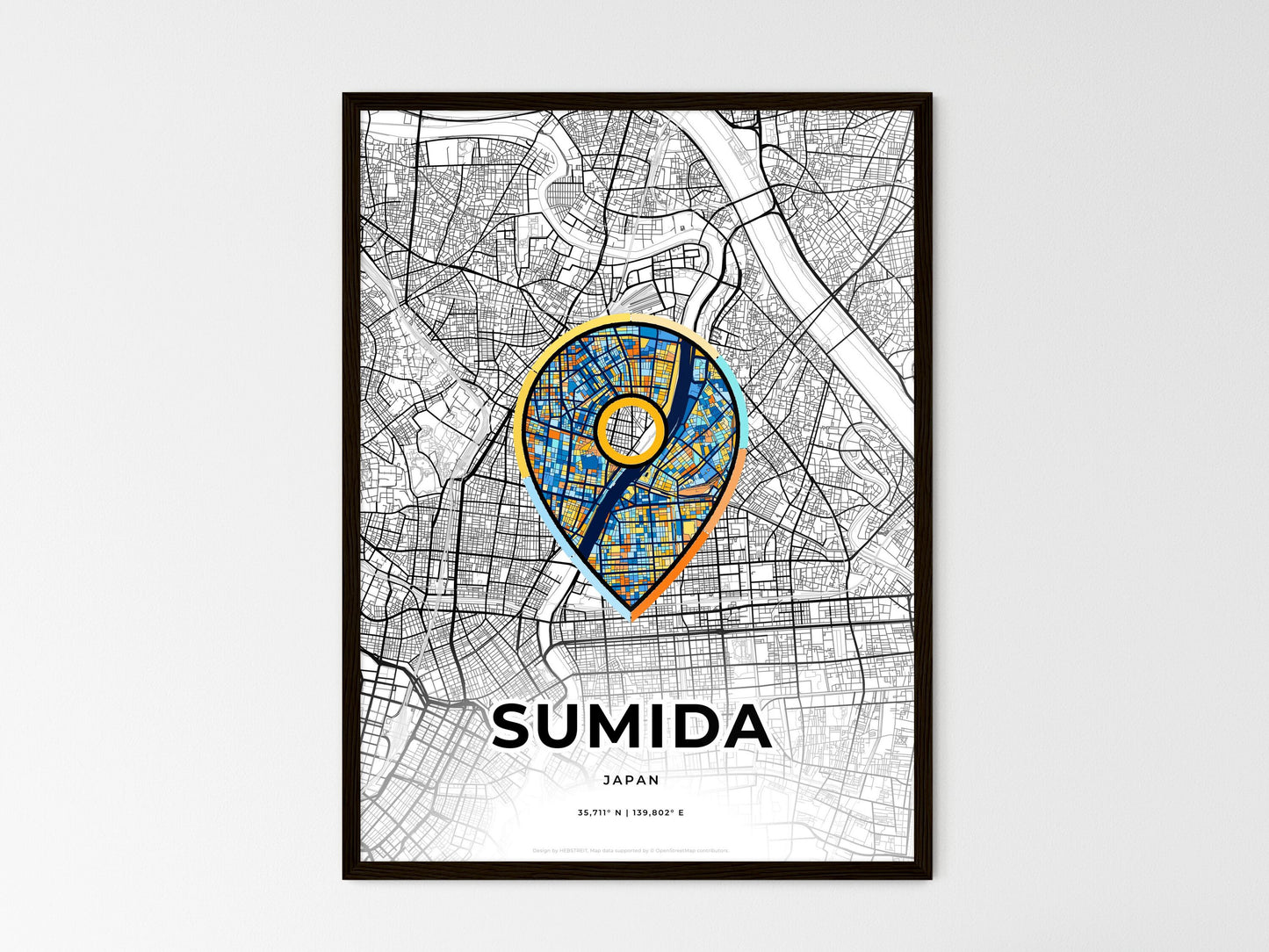 Sumida Japan wedding art map with pointer icon