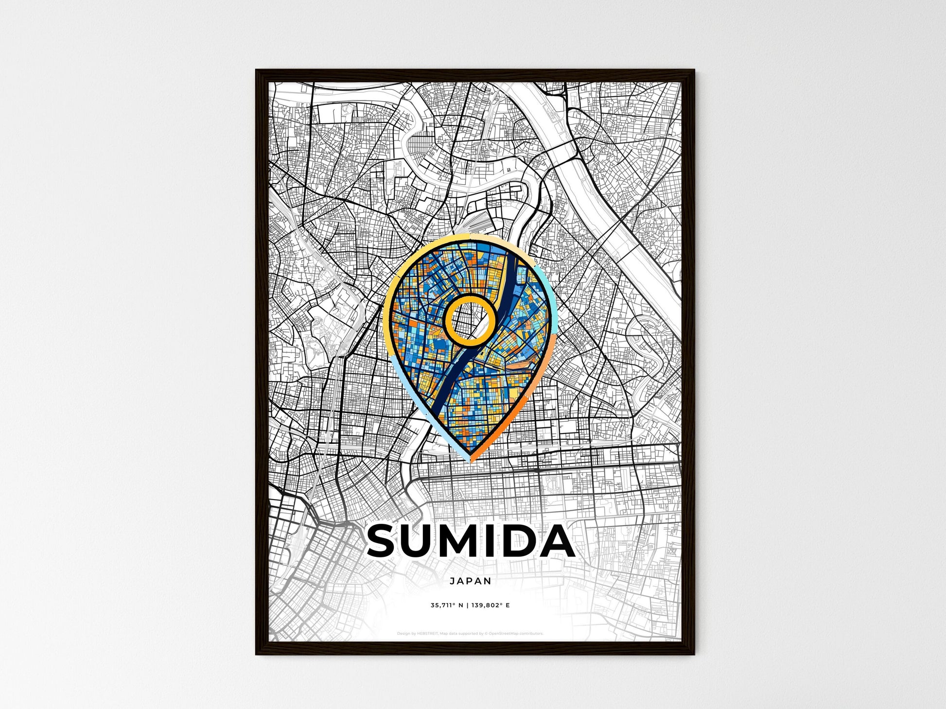 Sumida Japan wedding art map with pointer icon