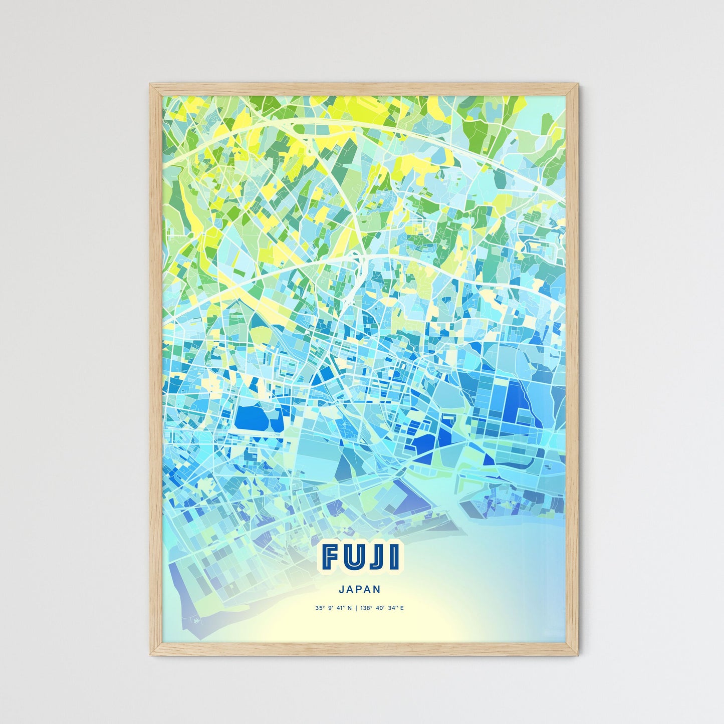 Colorful FUJI JAPAN Fine Art Map Cool Blue