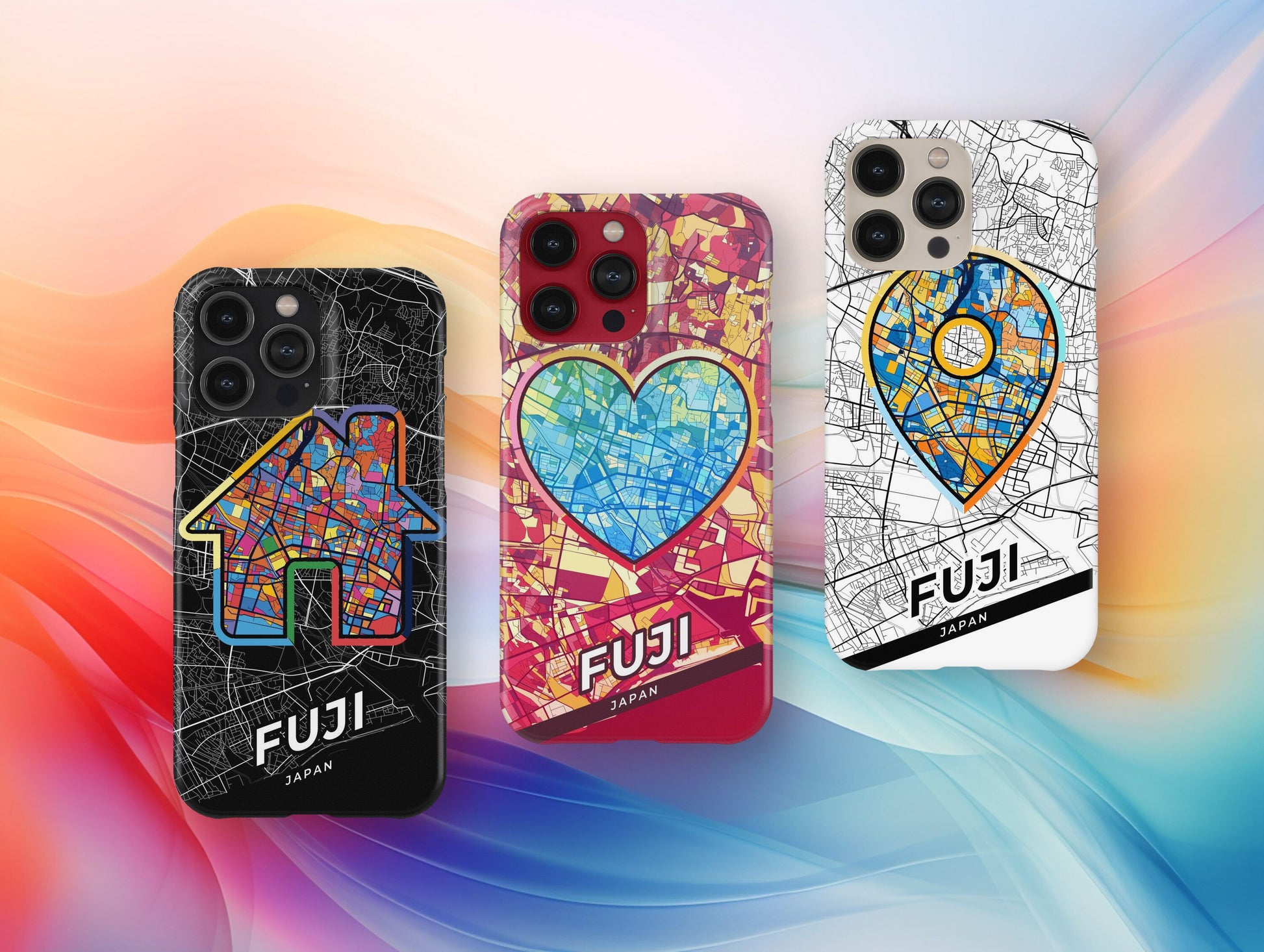 Fuji Japan slim phone case with colorful icon. Birthday, wedding or housewarming gift. Couple match cases.