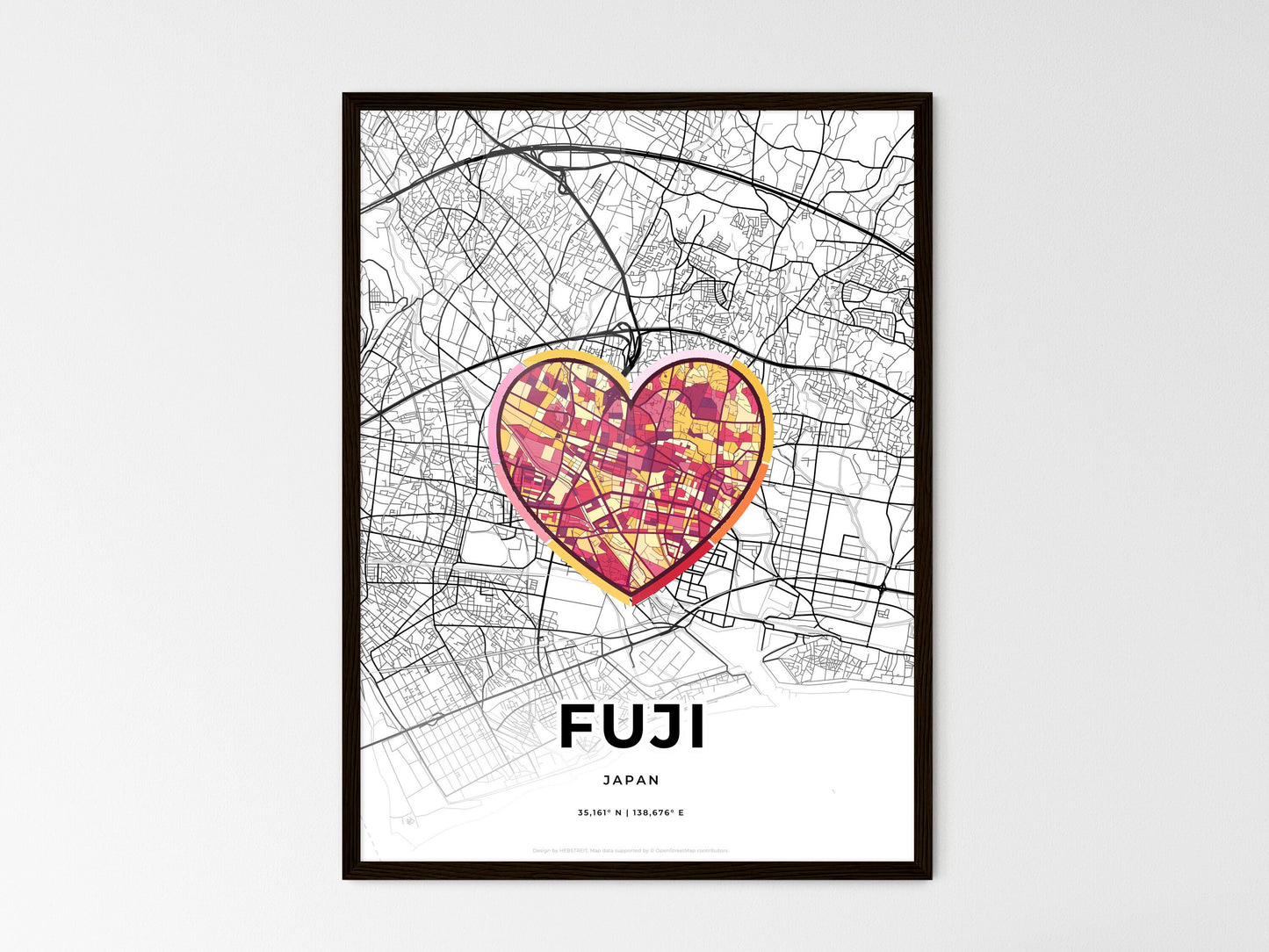 FUJI JAPAN minimal art map with a colorful icon. Where it all began, Couple map gift. Style 2