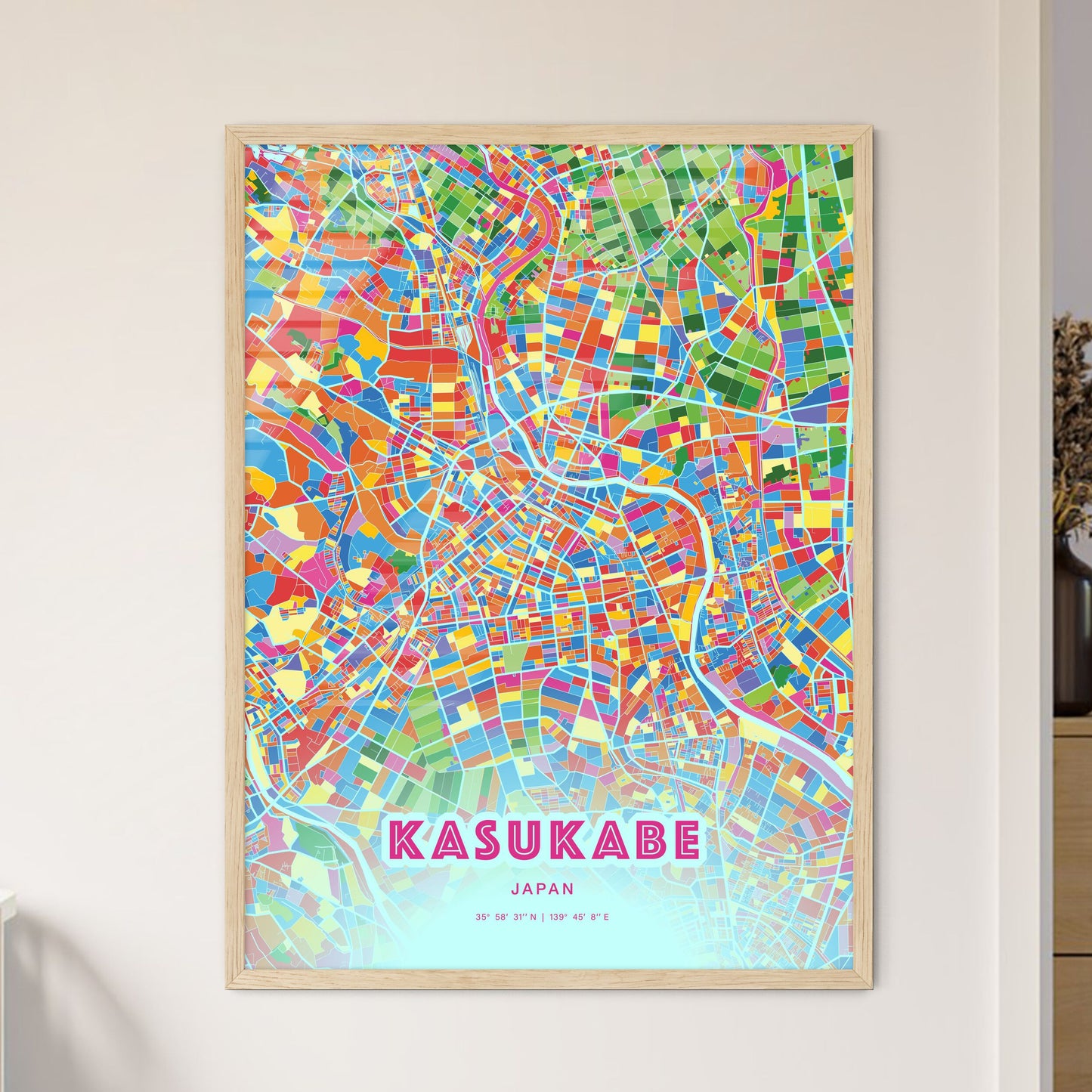 Colorful KASUKABE JAPAN Fine Art Map Crazy Colors