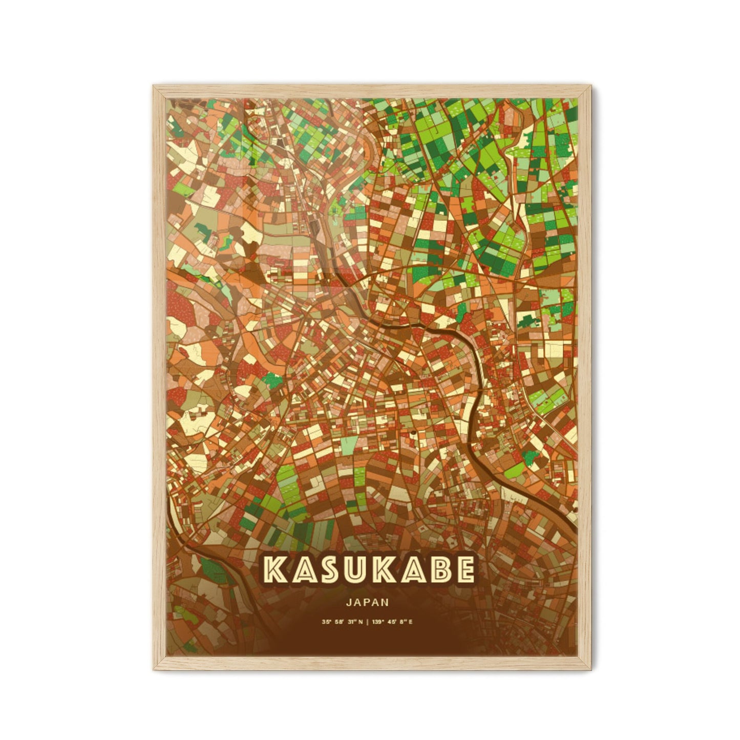 Colorful KASUKABE JAPAN Fine Art Map Farmhouse