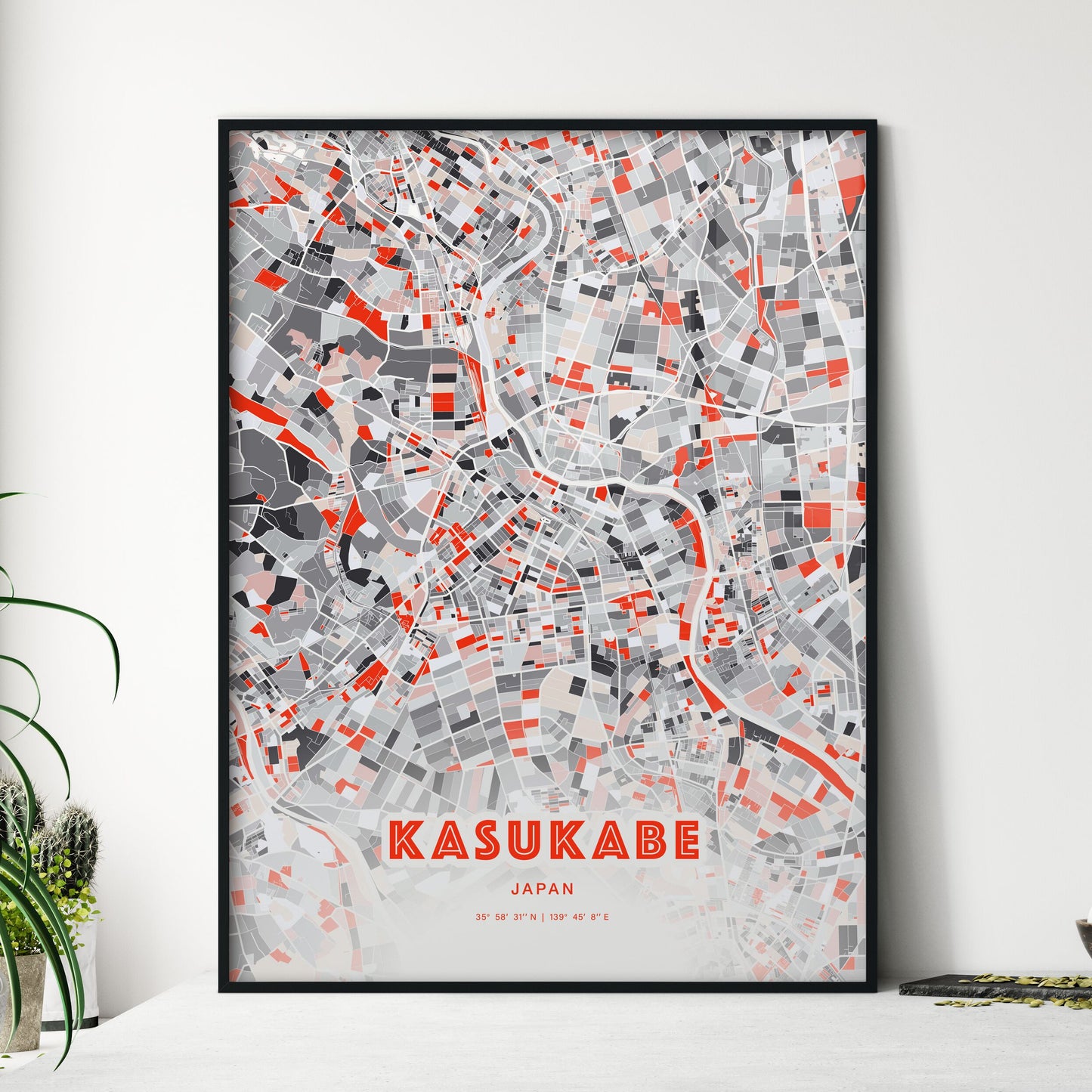 Colorful KASUKABE JAPAN Fine Art Map Modern