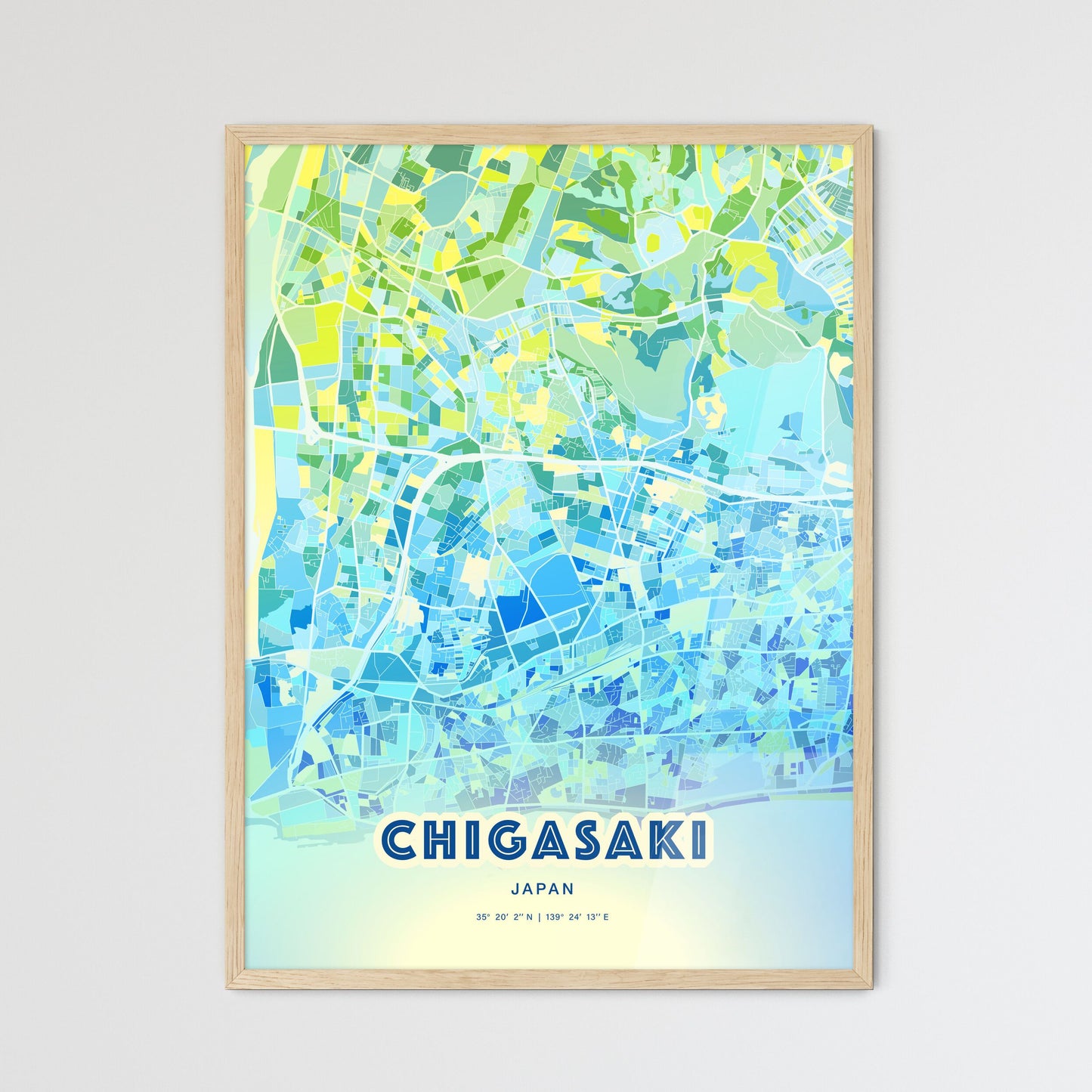 Colorful CHIGASAKI JAPAN Fine Art Map Cool Blue