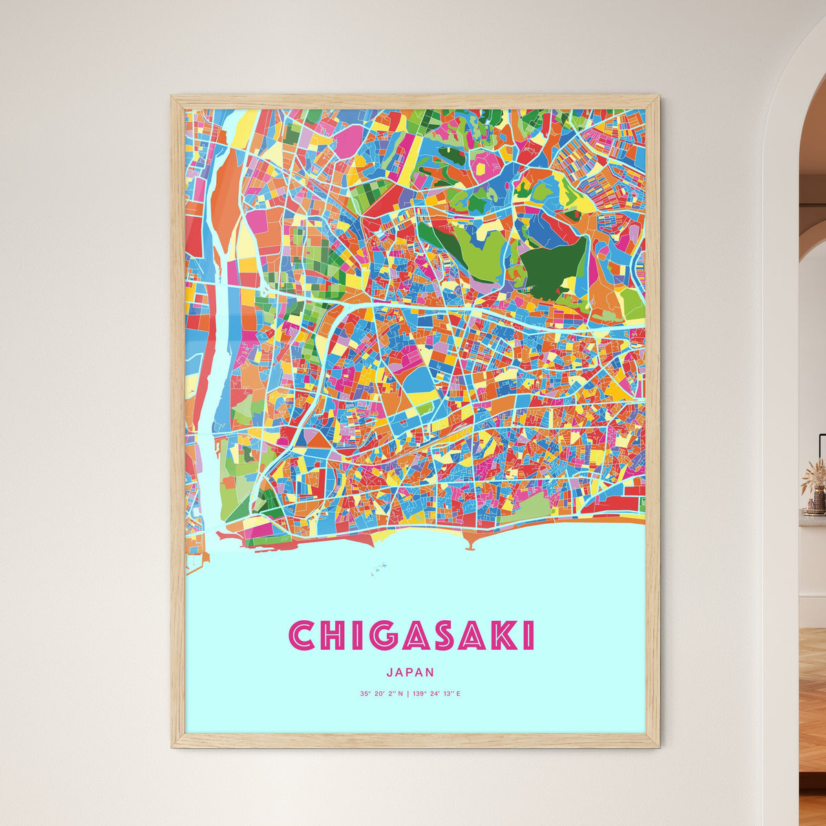 Colorful CHIGASAKI JAPAN Fine Art Map Crazy Colors