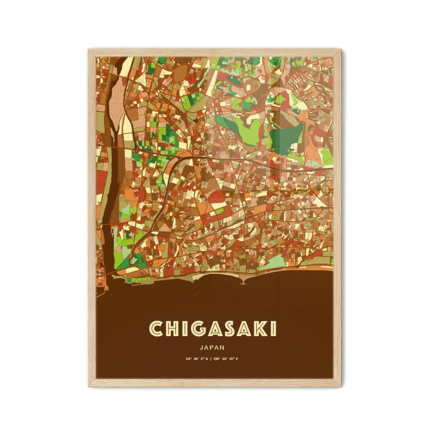 Colorful CHIGASAKI JAPAN Fine Art Map Farmhouse