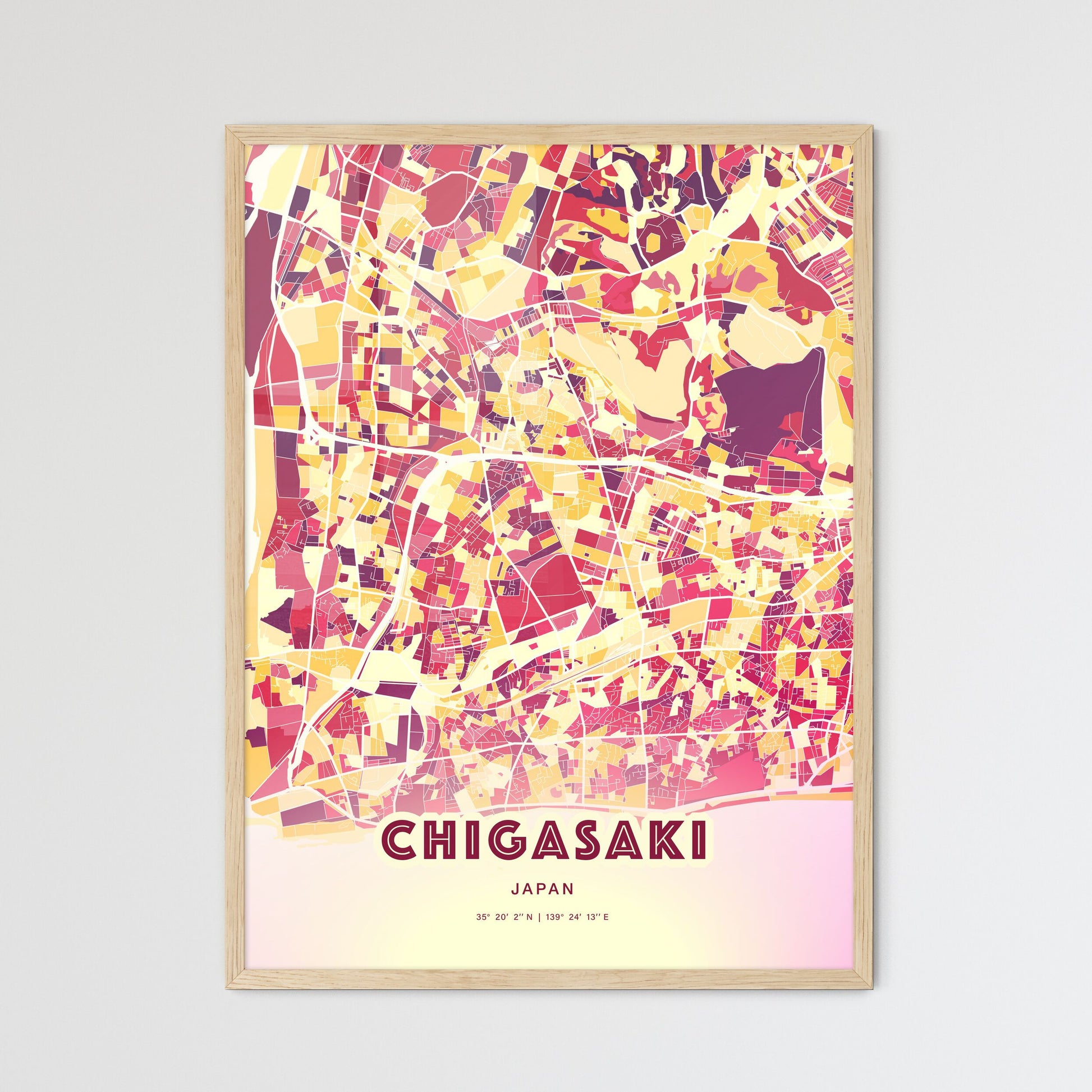 Colorful CHIGASAKI JAPAN Fine Art Map Hot Red