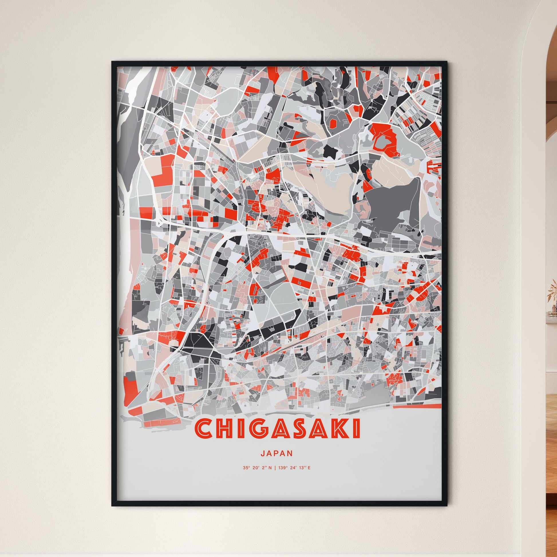 Colorful CHIGASAKI JAPAN Fine Art Map Modern