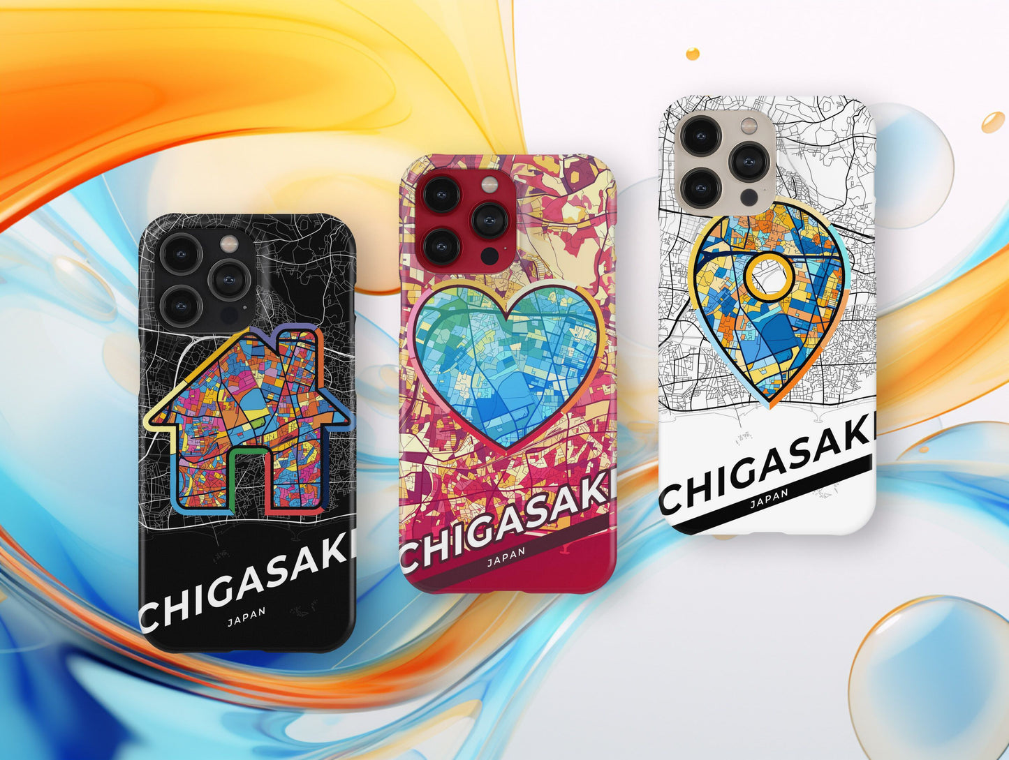Chigasaki Japan slim phone case with colorful icon. Birthday, wedding or housewarming gift. Couple match cases.