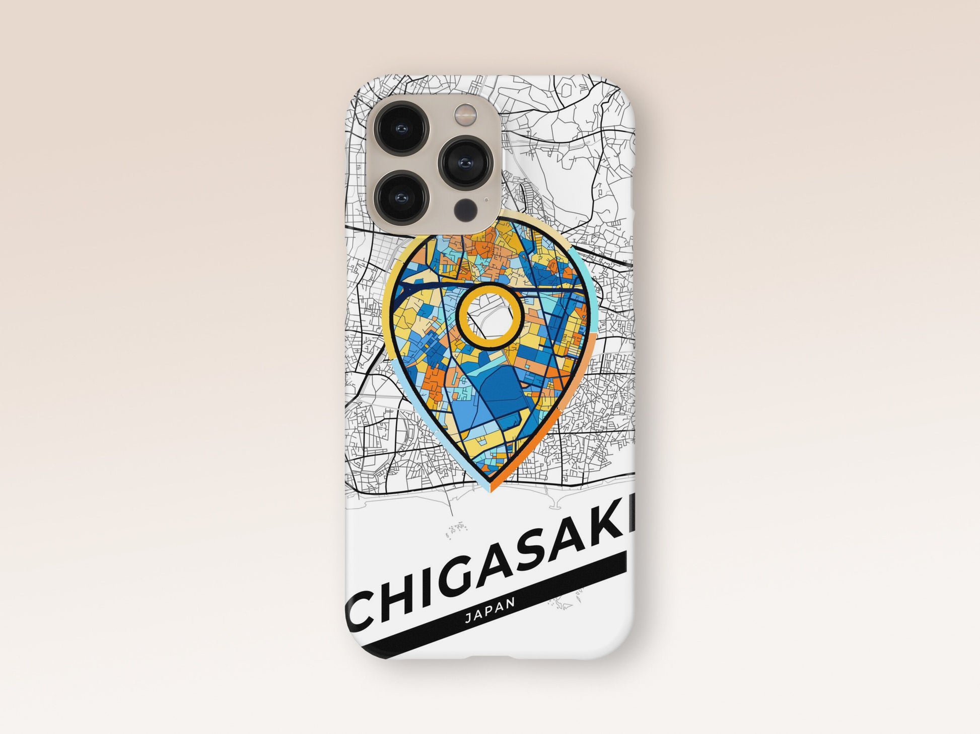 Chigasaki Japan slim phone case with colorful icon. Birthday, wedding or housewarming gift. Couple match cases. 1