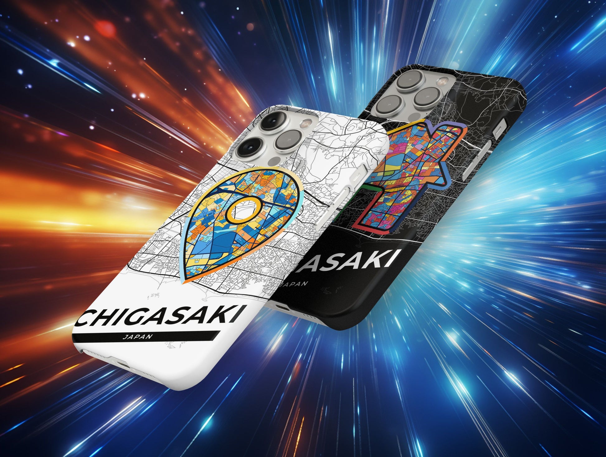 Chigasaki Japan slim phone case with colorful icon. Birthday, wedding or housewarming gift. Couple match cases.