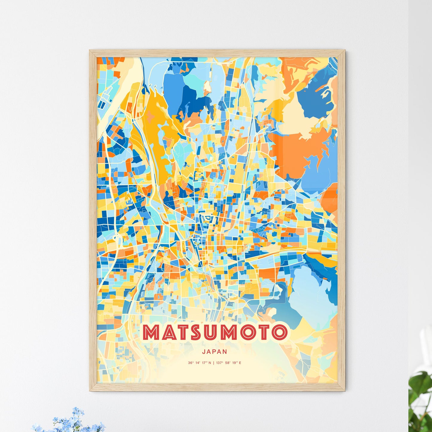 Colorful MATSUMOTO JAPAN Fine Art Map Blue Orange