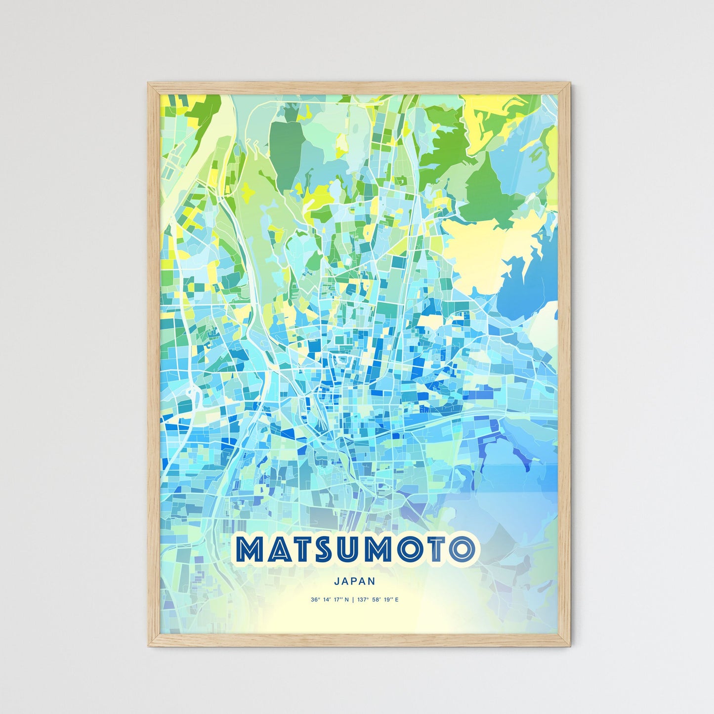 Colorful MATSUMOTO JAPAN Fine Art Map Cool Blue